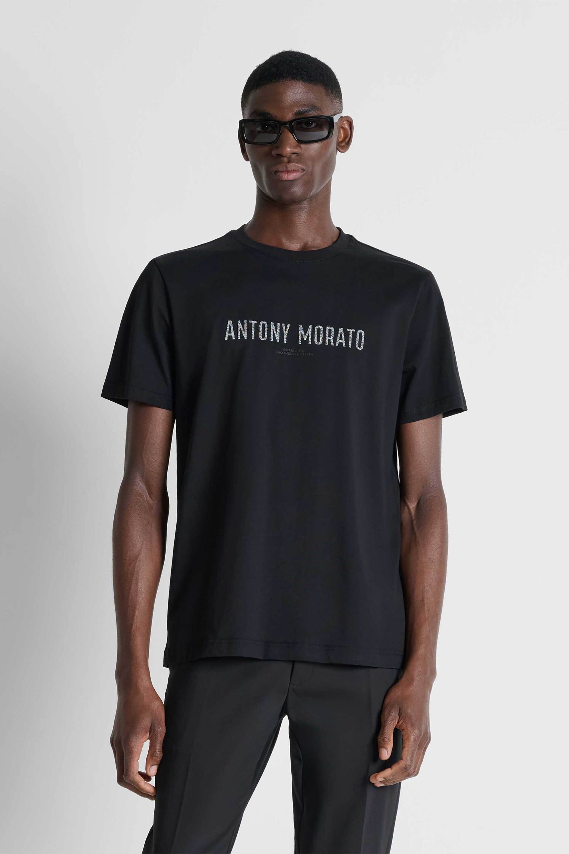 Antony Morato ανδρικό T-shirt με λογότυπο Regular Fit - KS02695FA100240 Μαύρο