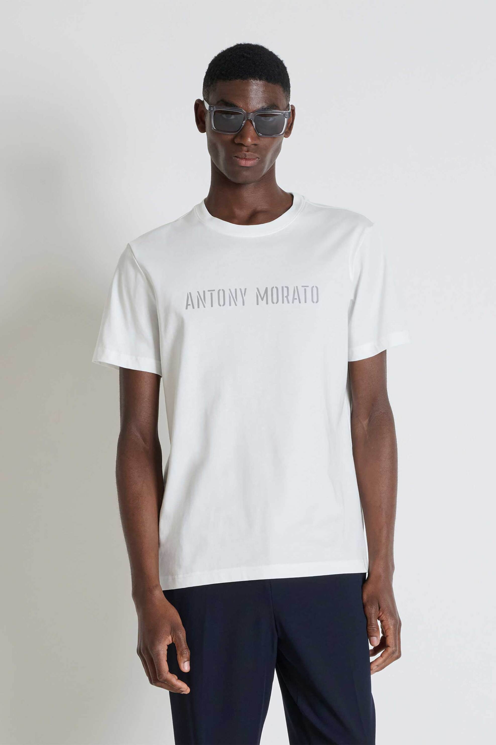 Antony Morato ανδρικό T-shirt με λογότυπο Regular Fit - KS02703FA100240 Υπόλευκο