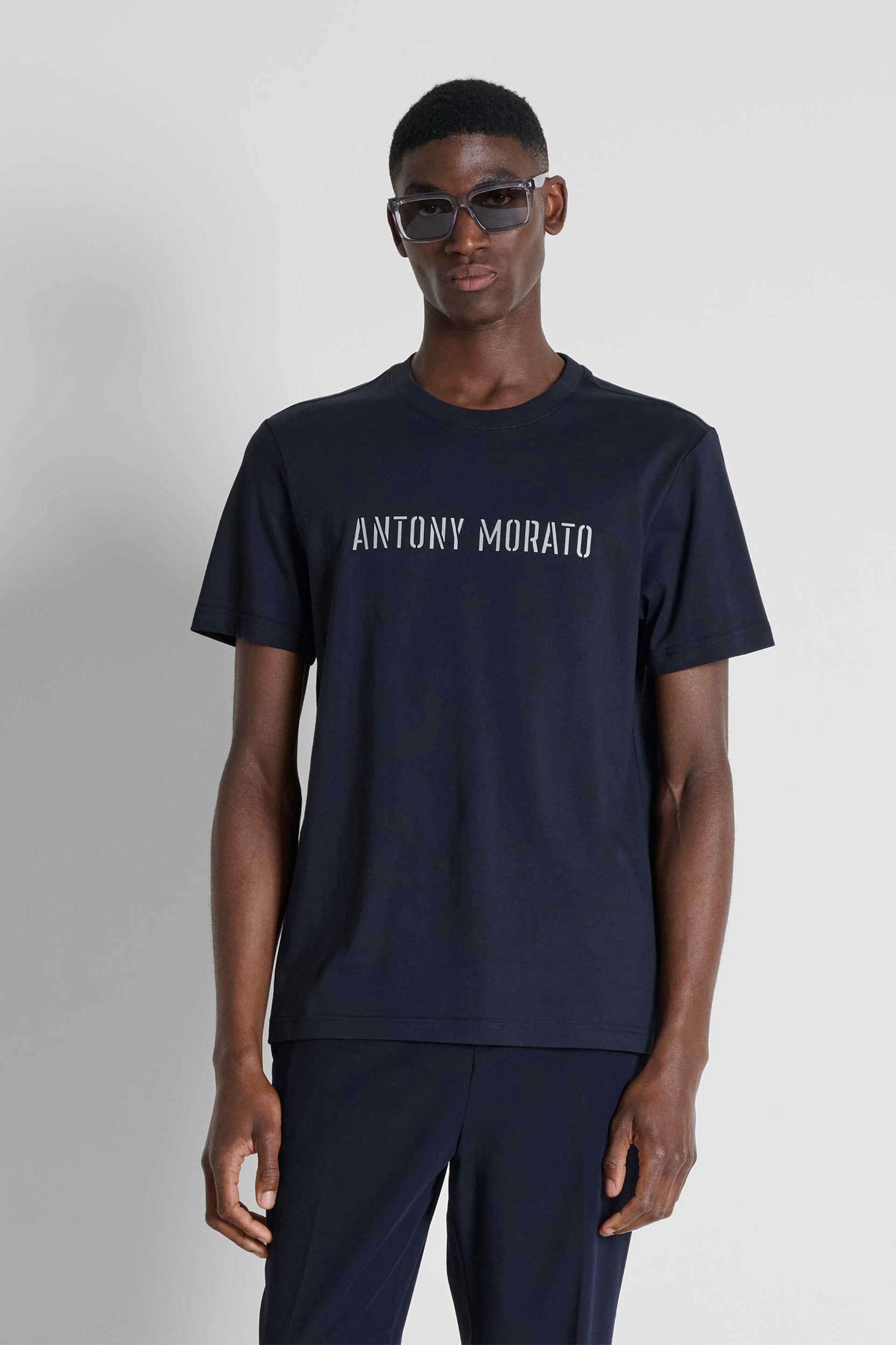 Antony Morato ανδρικό T-shirt με λογότυπο Regular Fit - KS02703FA100240 Μπλε Σκούρο