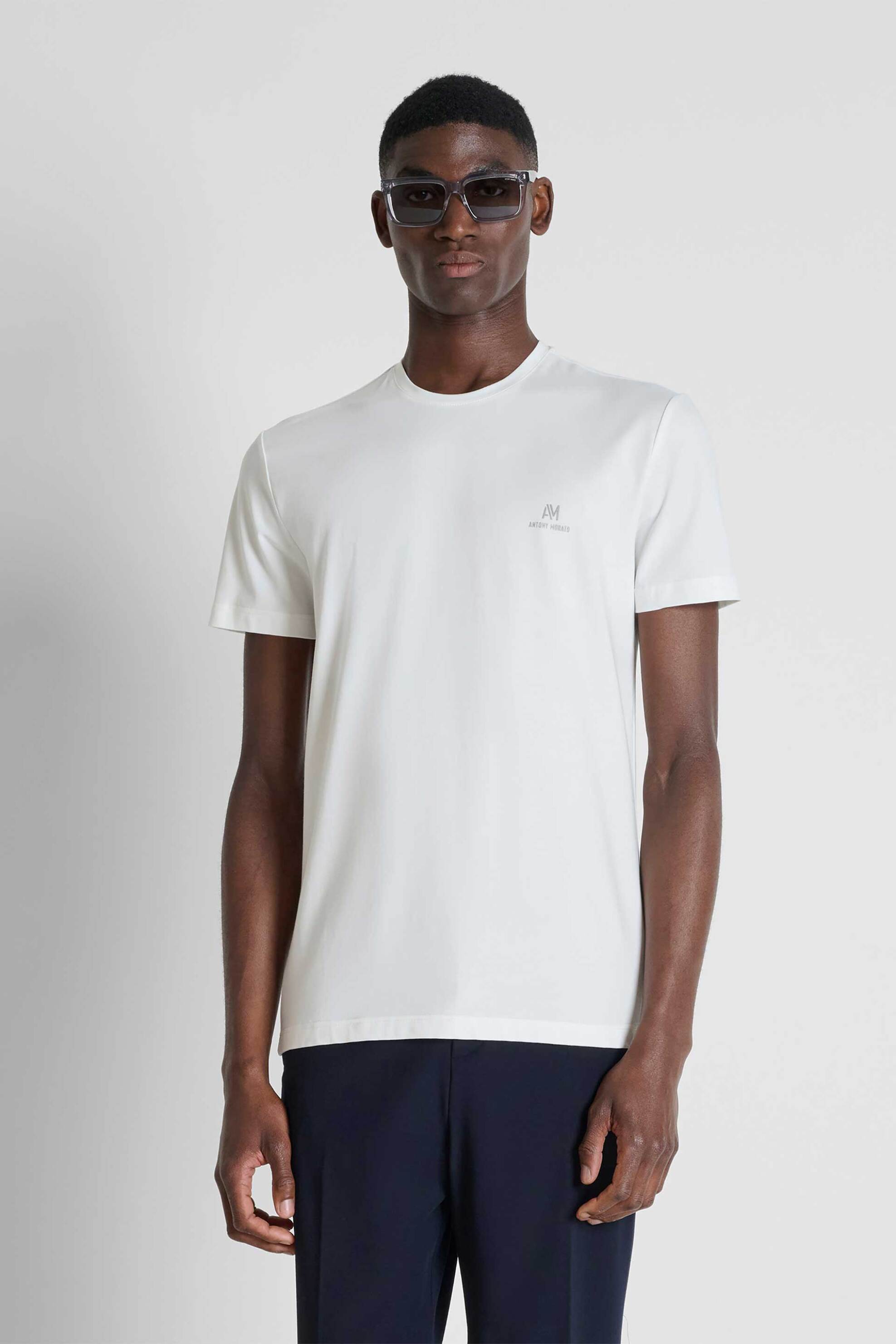 Antony Morato ανδρικό T-shirt με λογότυπο Super Slim Fit - KS02705FA120033 Υπόλευκο
