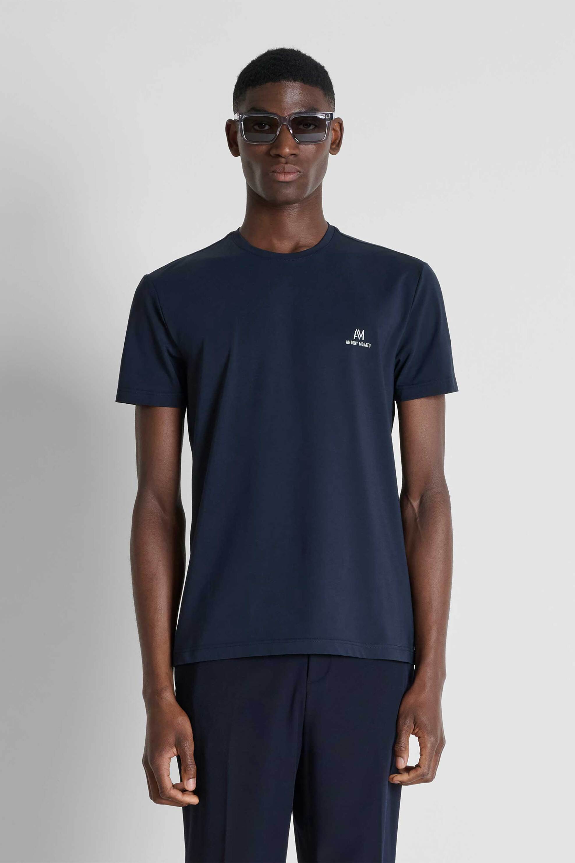 Antony Morato ανδρικό T-shirt με λογότυπο Super Slim Fit - KS02705FA120033 Μπλε Σκούρο