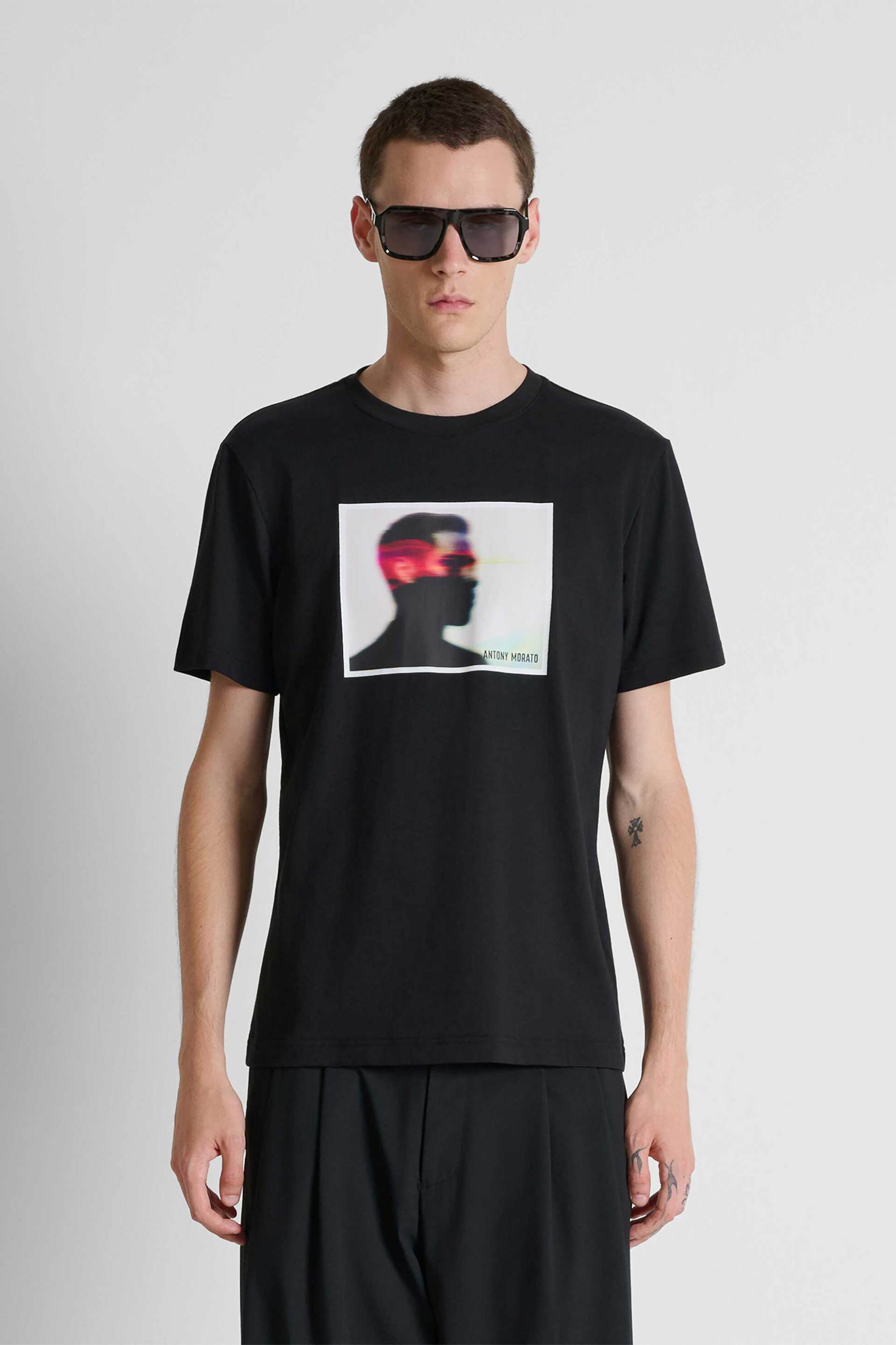 Antony Morato ανδρικό T-shirt με photographic print Regular Fit - KS02714FA100240 Μαύρο