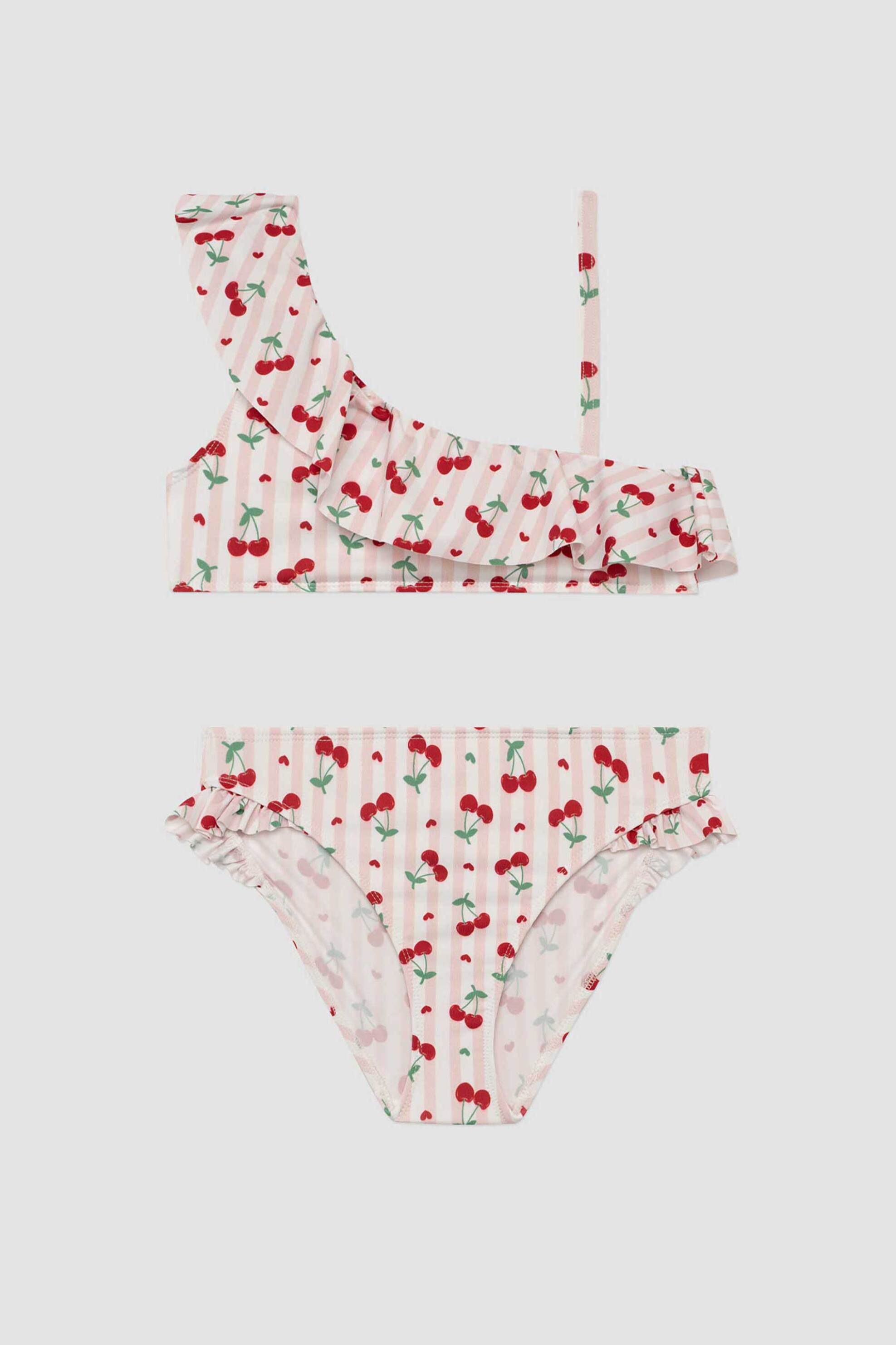 MINERVA Minerva σετ παιδικό μαγιό bralette με έναν ώμο και print "Cherry" - 90-37744-003-390 Ροζ