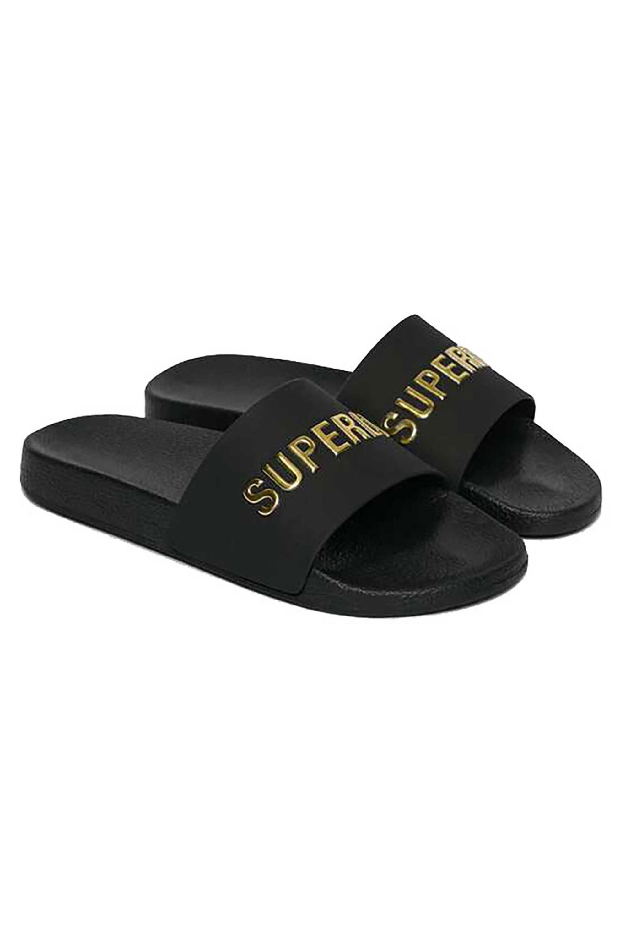 SUPERDRY & CO Superdry γυναικείες σαγιονάρες με μεταλλικό λογότυπο - WF310257A Μαύρο - Χρυσό - 3