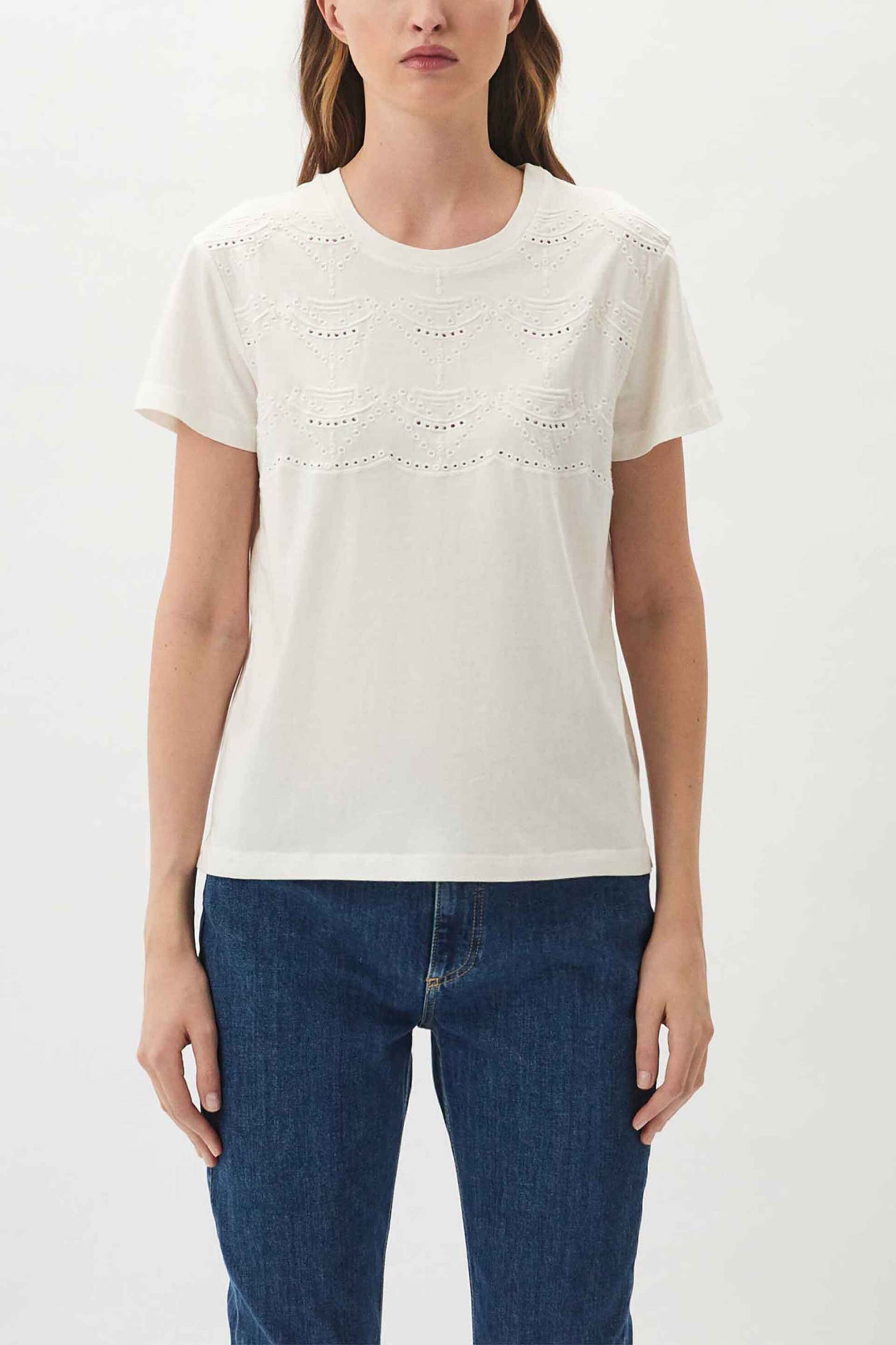 Γυναικεία Ρούχα & Αξεσουάρ > Γυναικεία Ρούχα > Γυναικεία Τοπ > Γυναικεία T-Shirts Emme by Marella γυναικείο βαμβακερό T-shirt μονόχρωμο με ανάγλυφο σχέδιο μπροστά - 2415971041 Λευκό