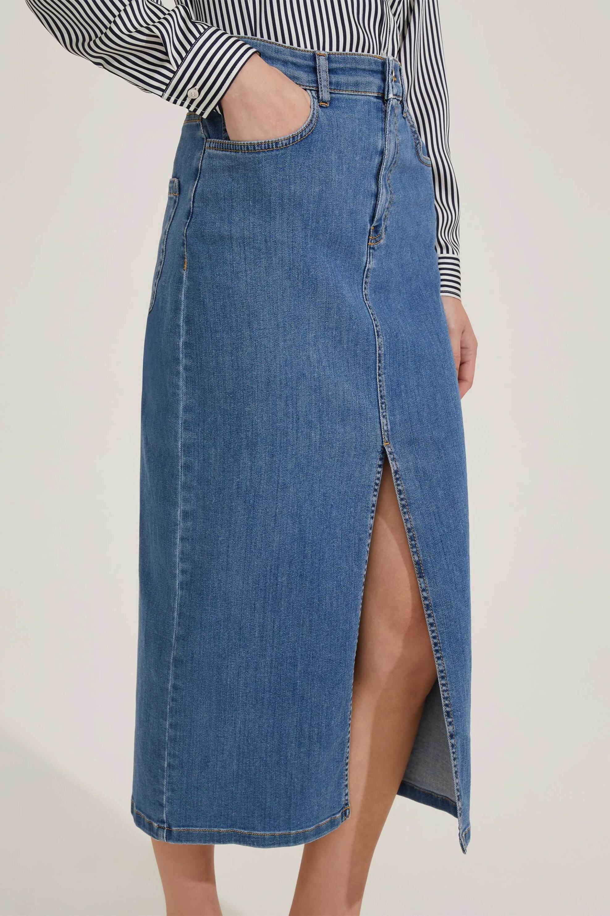 Emme by Marella γυναικεία φούστα denim midi "Liquore" - 2515101041200 Denim Blue Σκούρο φωτογραφία