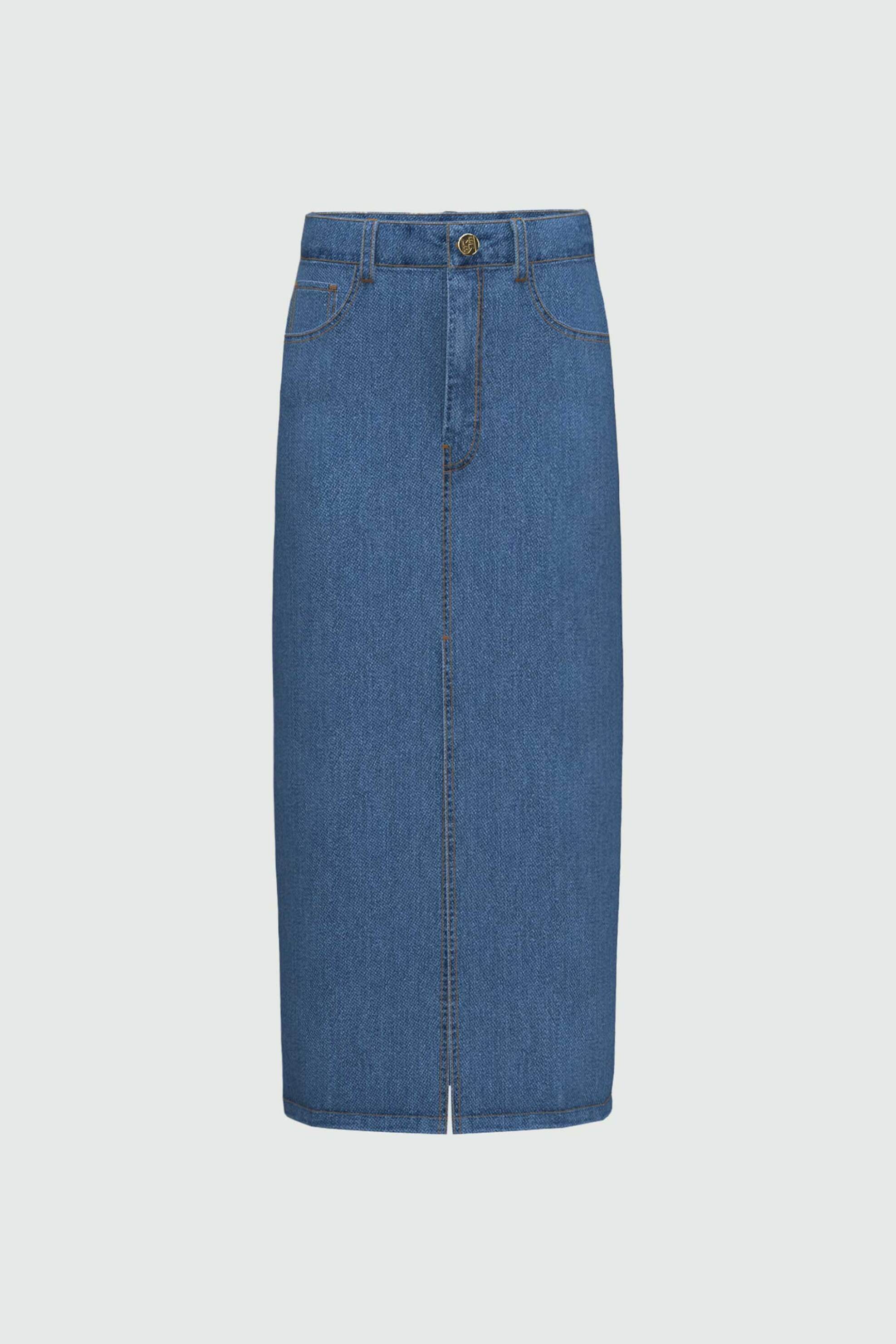 EMME Emme by Marella γυναικεία φούστα denim midi "Liquore" - 2515101041200 Denim Blue Σκούρο - 4