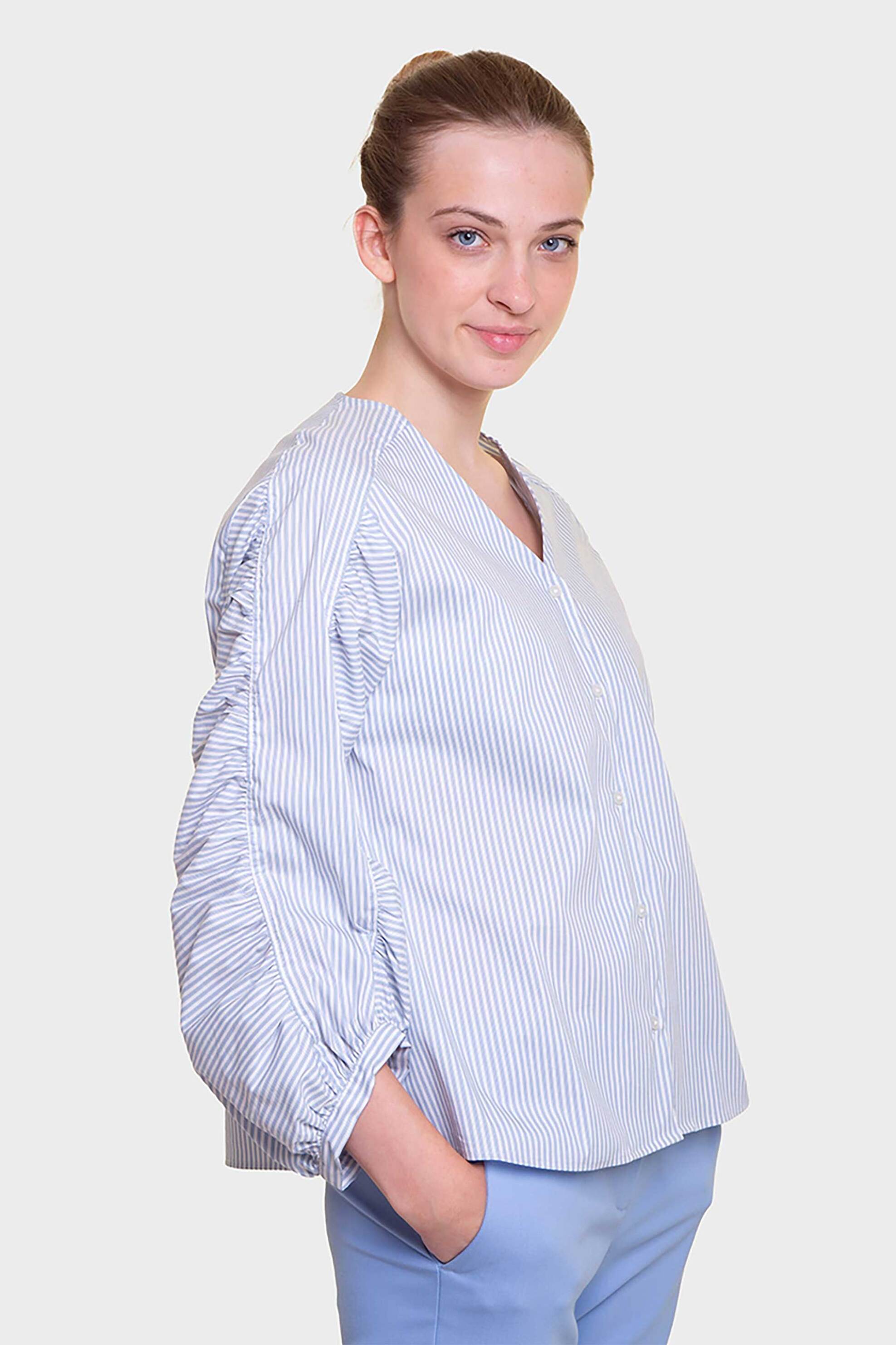 EMME Emme by Marella γυναικείο πουκάμισο με V και balloon μανίκια - 2515111221200 Μπλε Ανοιχτό - 3