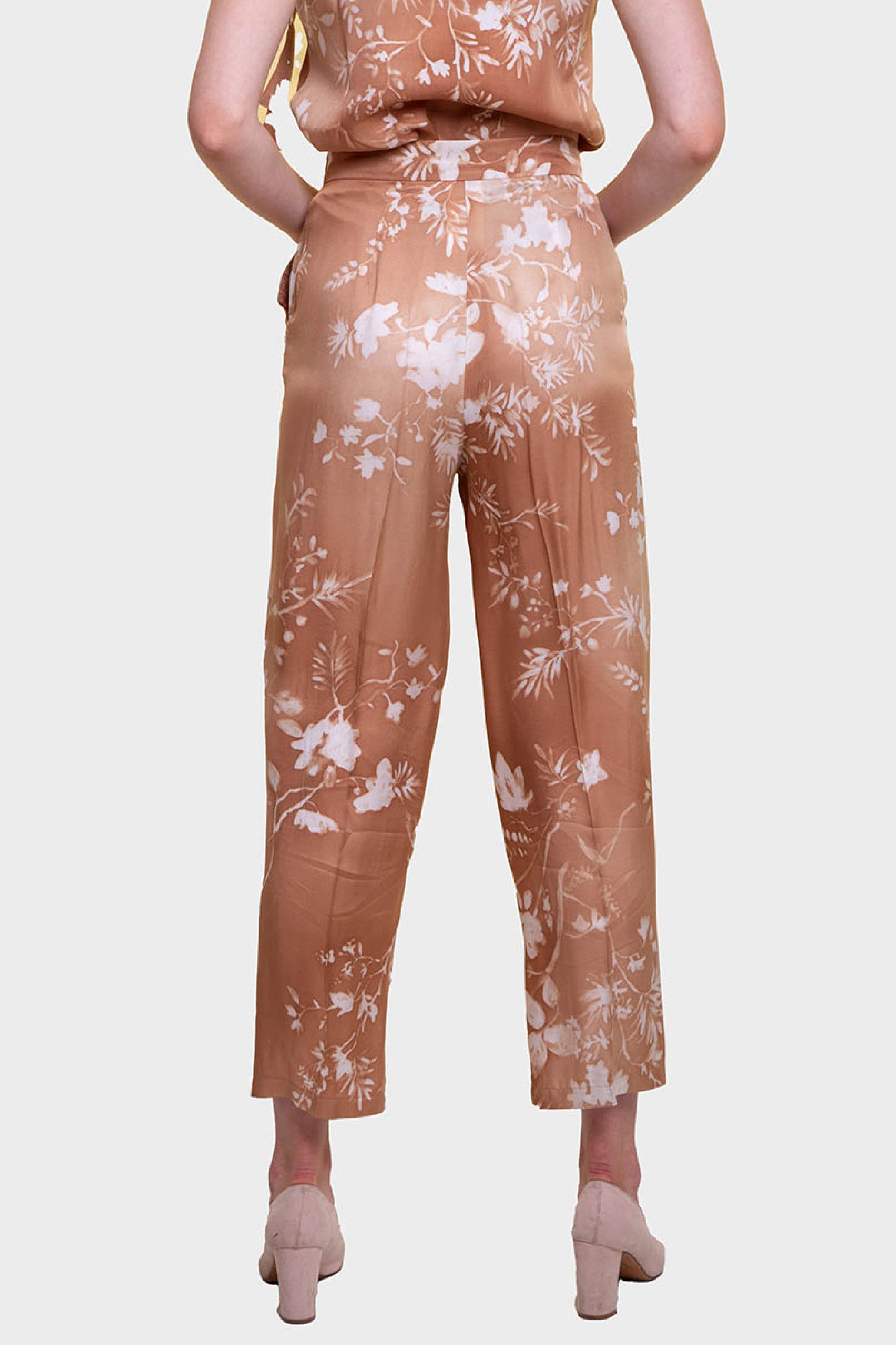 EMME Emme by Marella γυναικείο παντελόνι cropped με floral print και ζώνη - 2515131221200 Καφέ - 4
