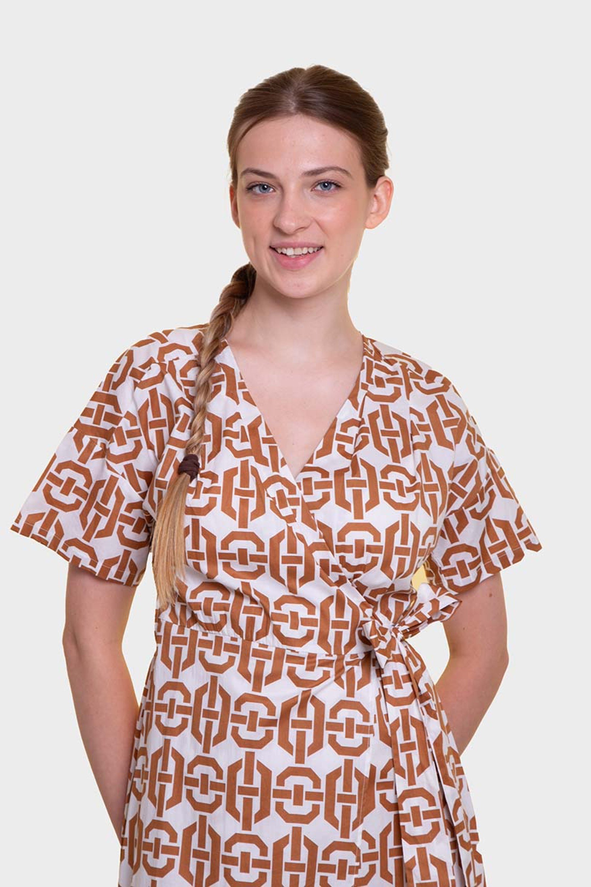 EMME Emme by Marella γυναικείο midi φόρεμα κρουαζέ με geometrical print - 2515221292200 Καφέ Ανοιχτό - 2