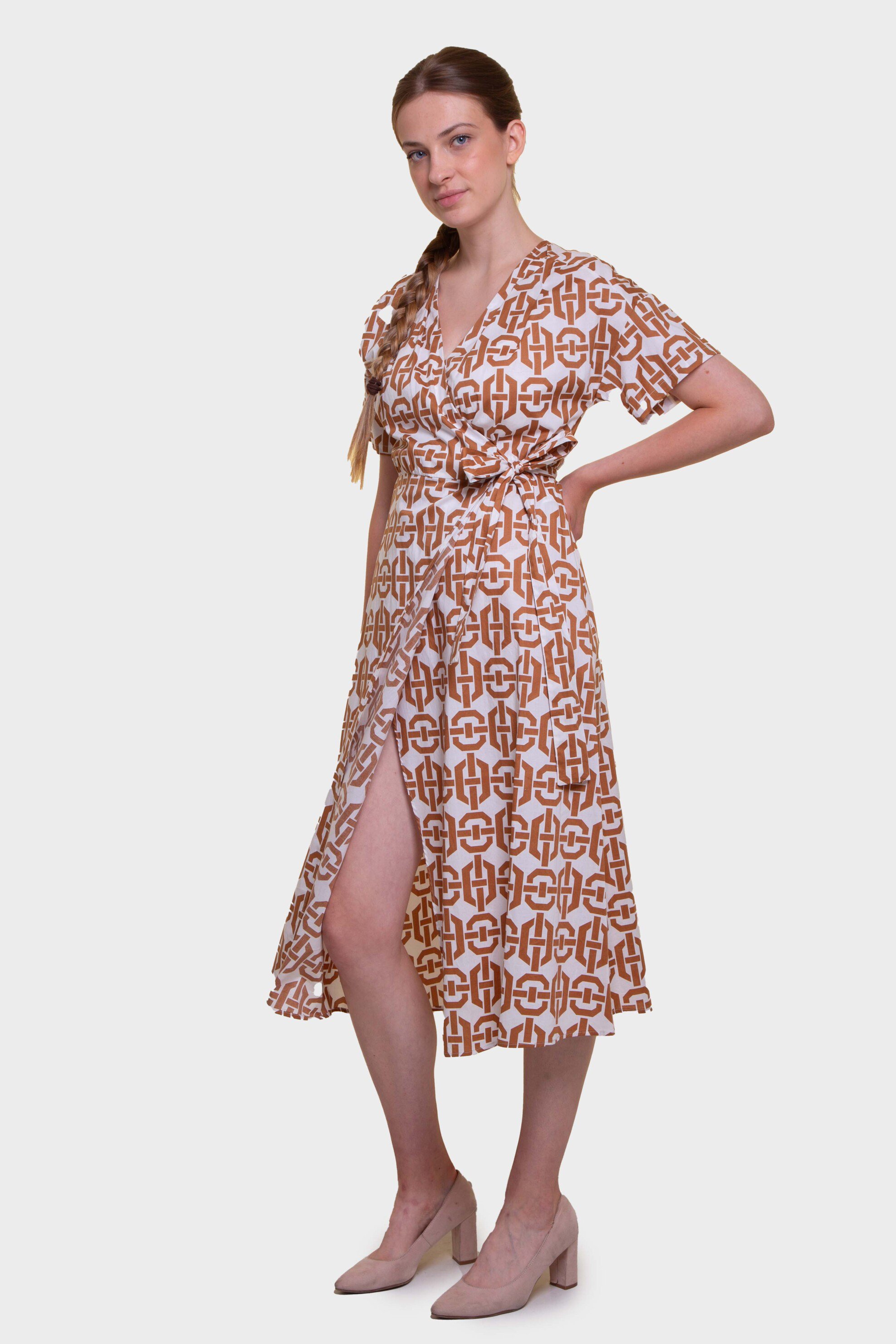 EMME Emme by Marella γυναικείο midi φόρεμα κρουαζέ με geometrical print - 2515221292200 Καφέ Ανοιχτό - 3