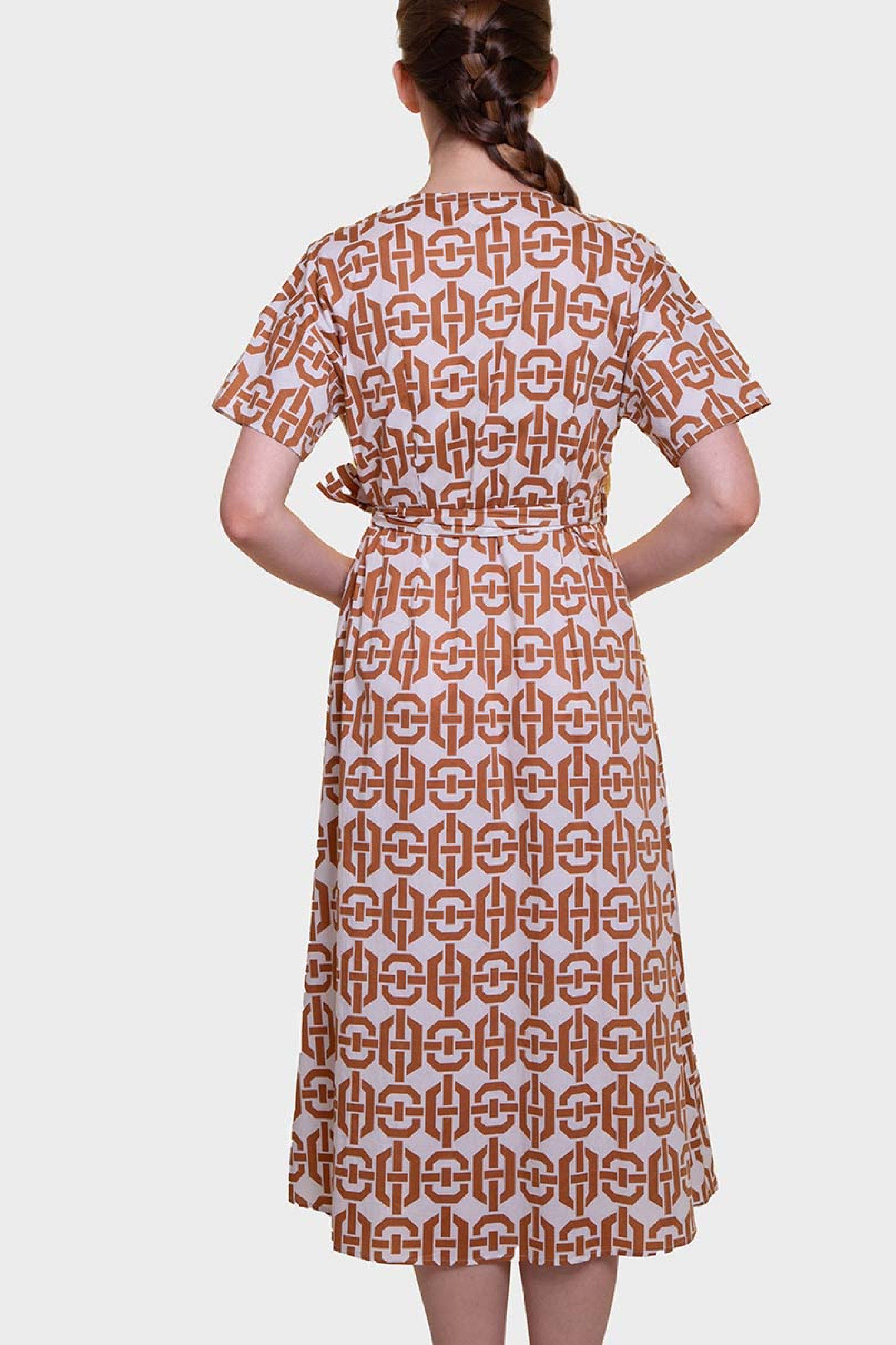 EMME Emme by Marella γυναικείο midi φόρεμα κρουαζέ με geometrical print - 2515221292200 Καφέ Ανοιχτό - 4