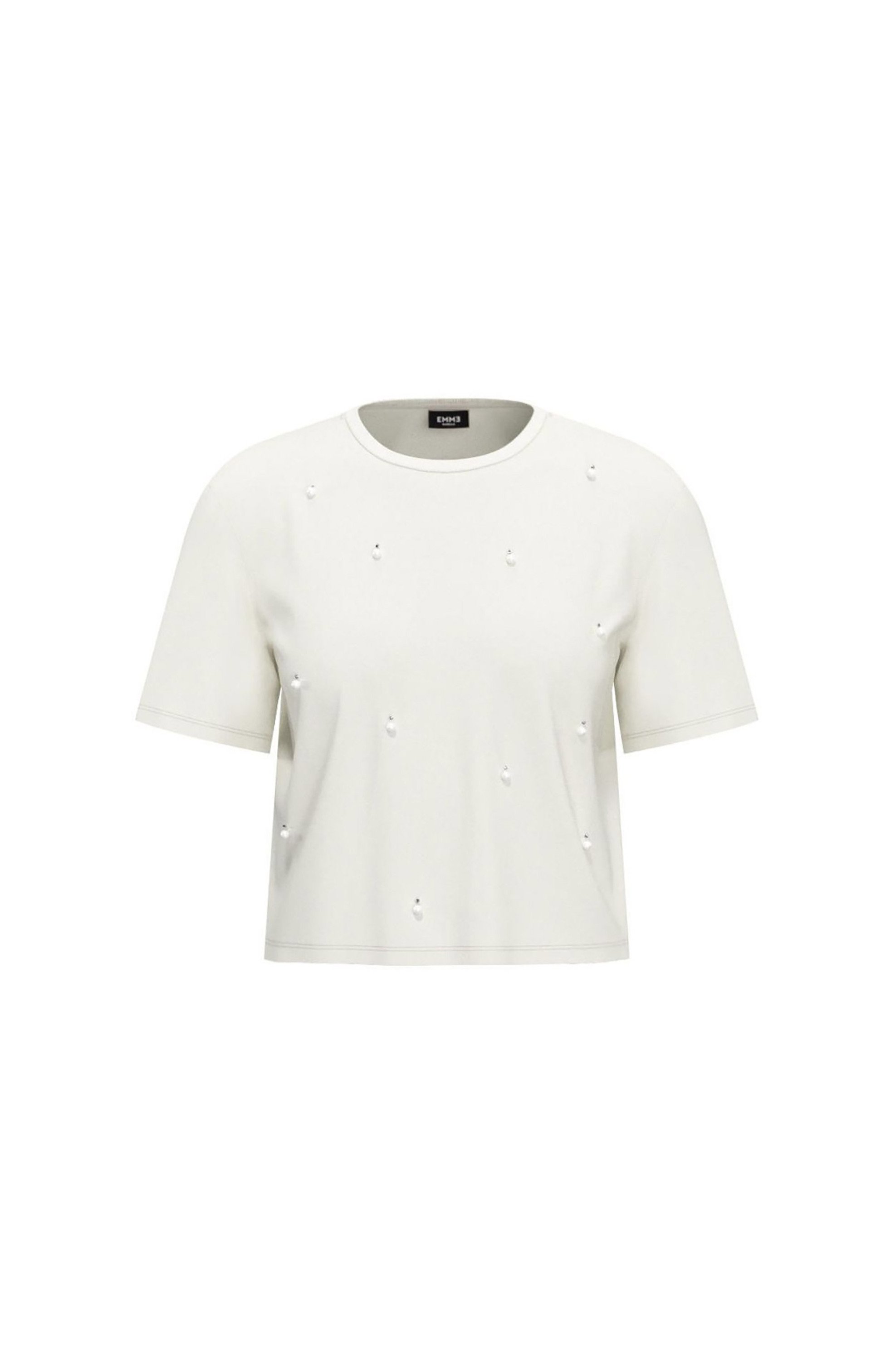 EMME BY MARELLA Emme by Marella γυναικείο T-shirt με πέρλες - 2515971011200 Λευκό