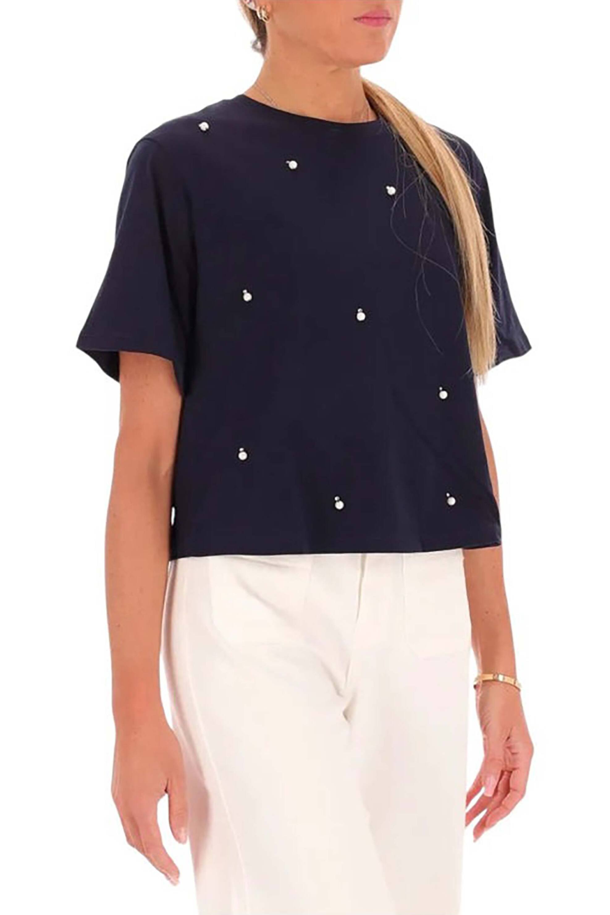 Emme by Marella γυναικείο T-shirt με πέρλες - 2515971011200 Μπλε Σκούρο φωτογραφία