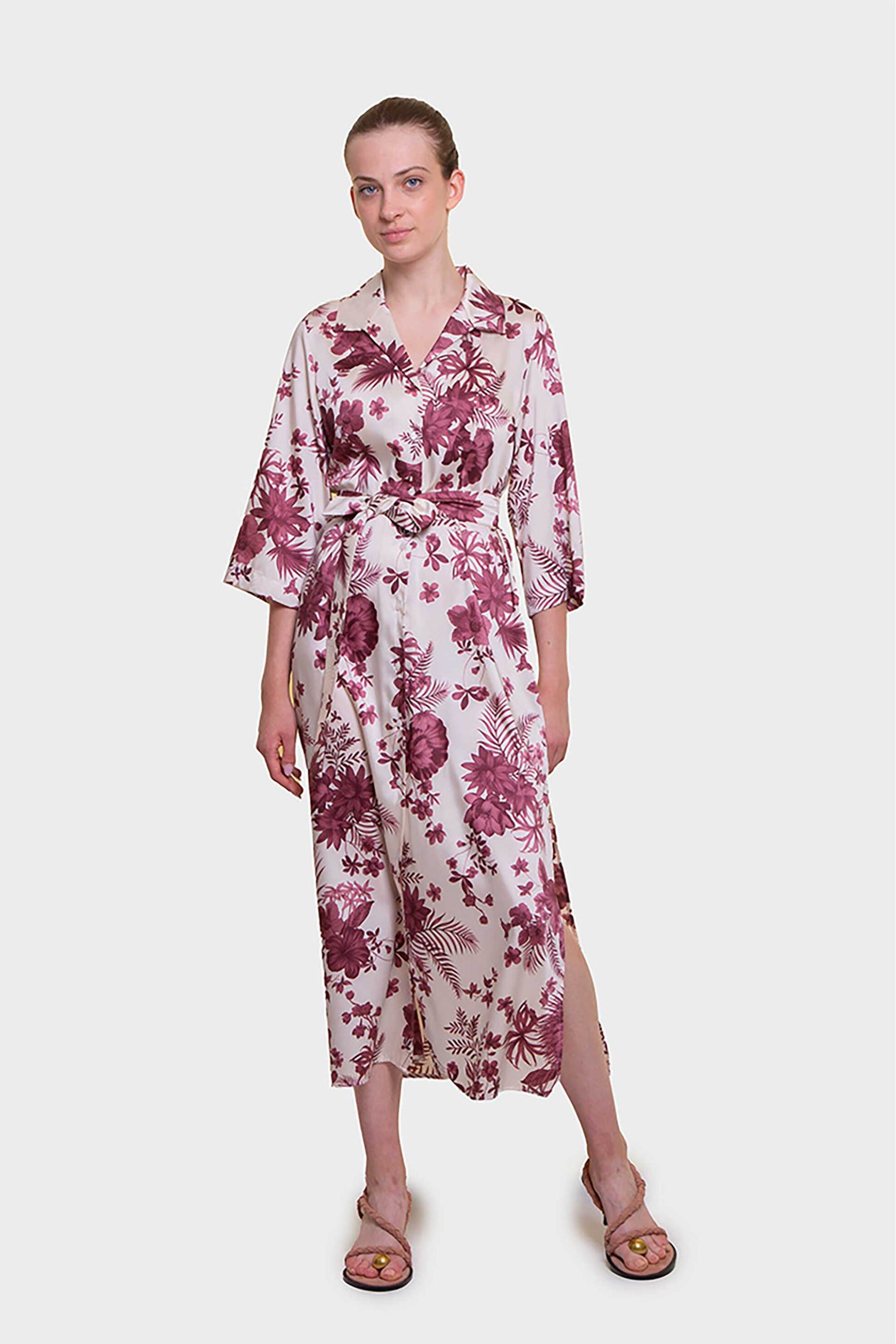 Emme by Marella γυναικείο midi φόρεμα σεμιζιέ με floral print - 2515221462200 Μπορντό