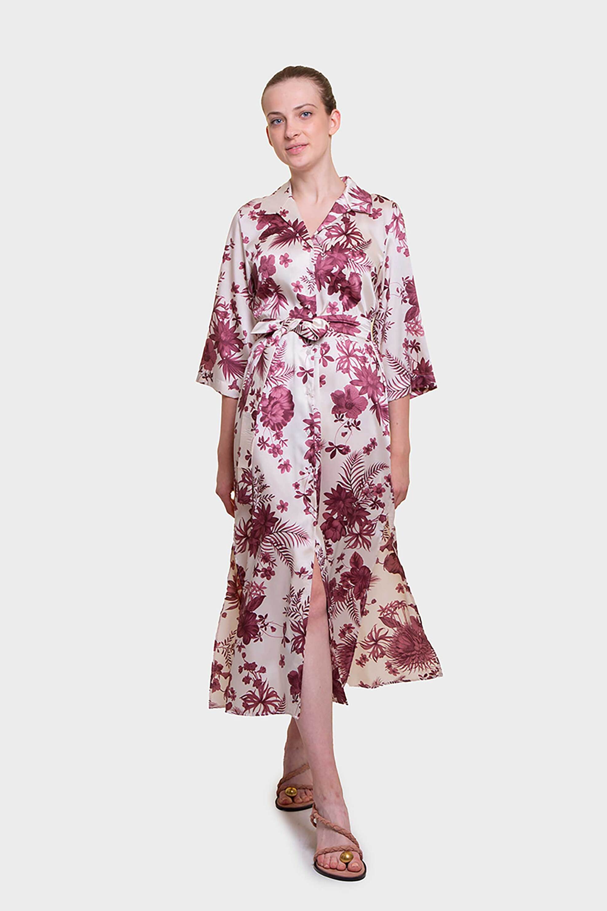 EMME Emme by Marella γυναικείο midi φόρεμα σεμιζιέ με floral print - 2515221462200 Μπορντό - 2