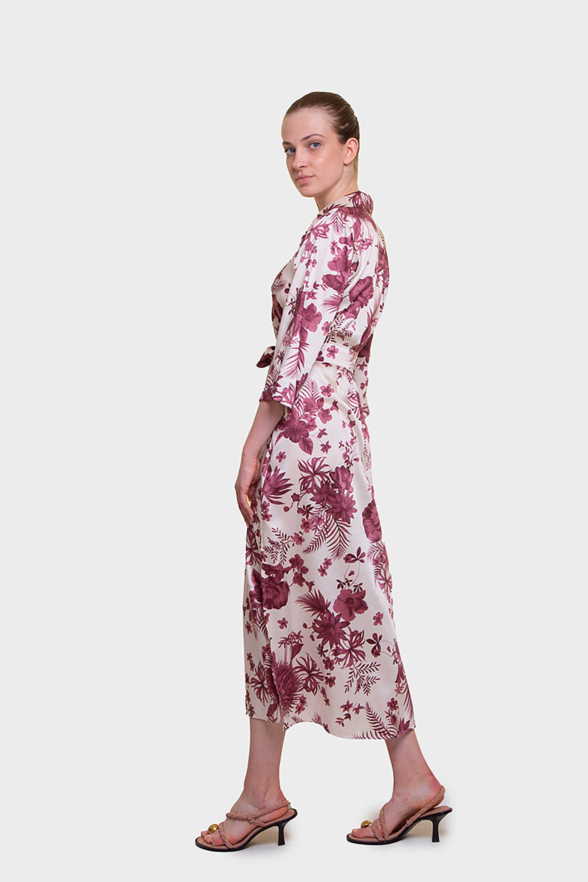 EMME Emme by Marella γυναικείο midi φόρεμα σεμιζιέ με floral print - 2515221462200 Μπορντό - 3