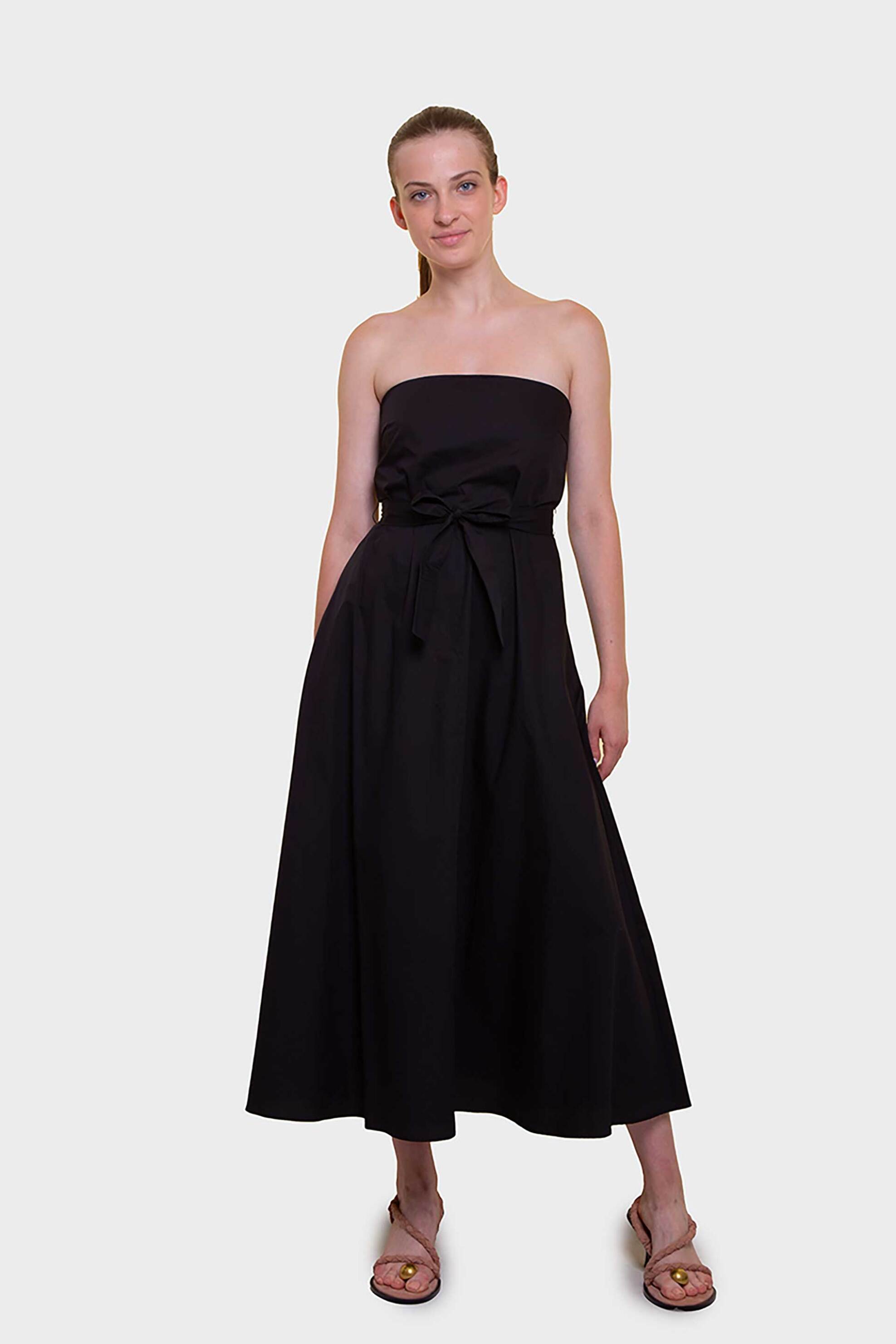 Emme by Marella γυναικείο midi φόρεμα strapless με ζώνη - 2515221502200 Μαύρο