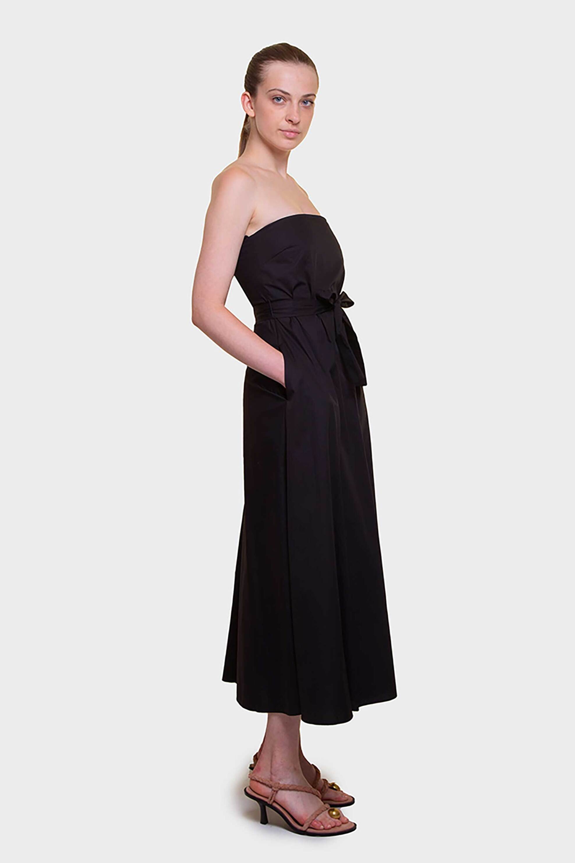 EMME Emme by Marella γυναικείο midi φόρεμα strapless με ζώνη - 2515221502200 Μαύρο - 3