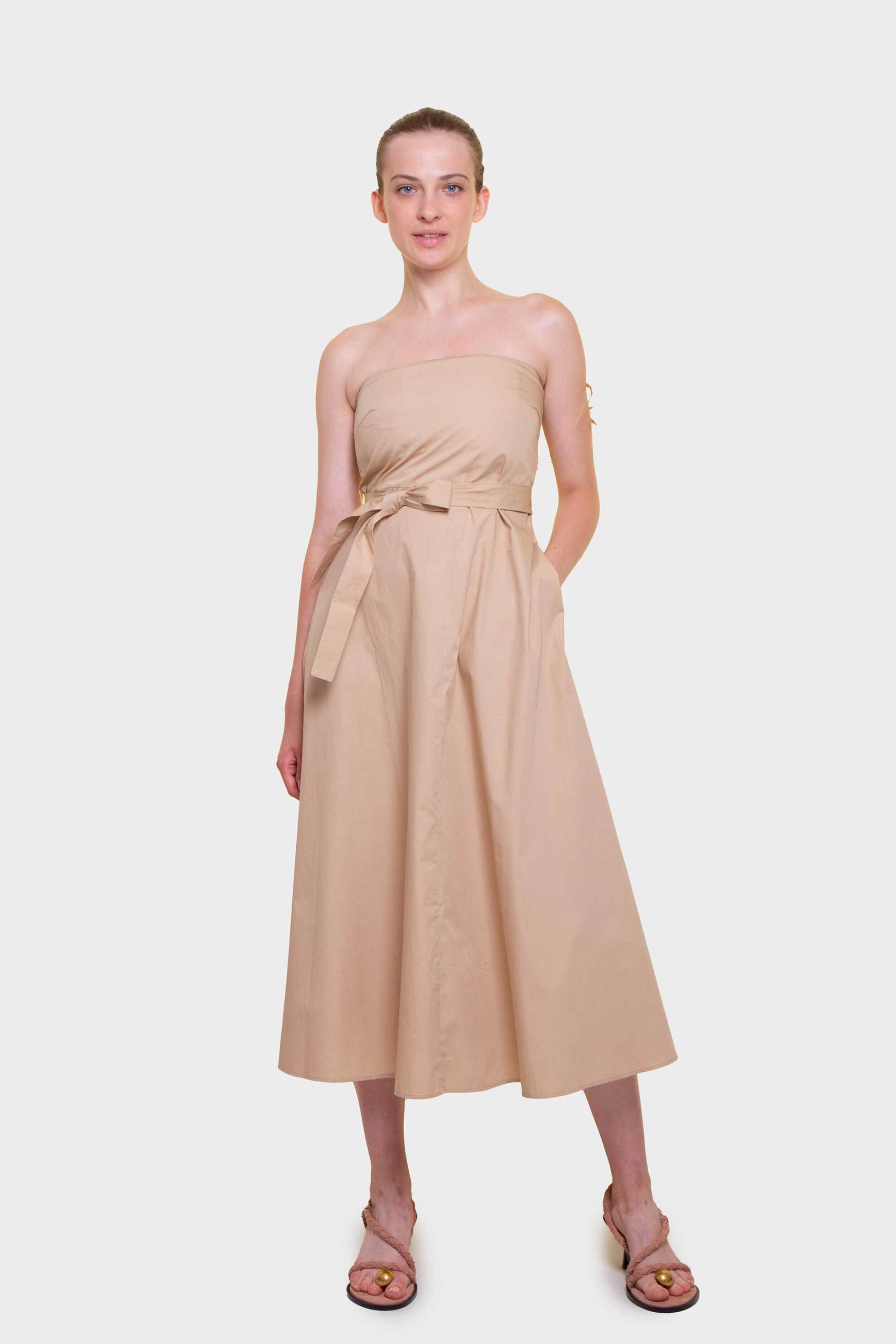 Emme by Marella γυναικείο midi φόρεμα strapless με ζώνη - 2515221502200 Μπεζ