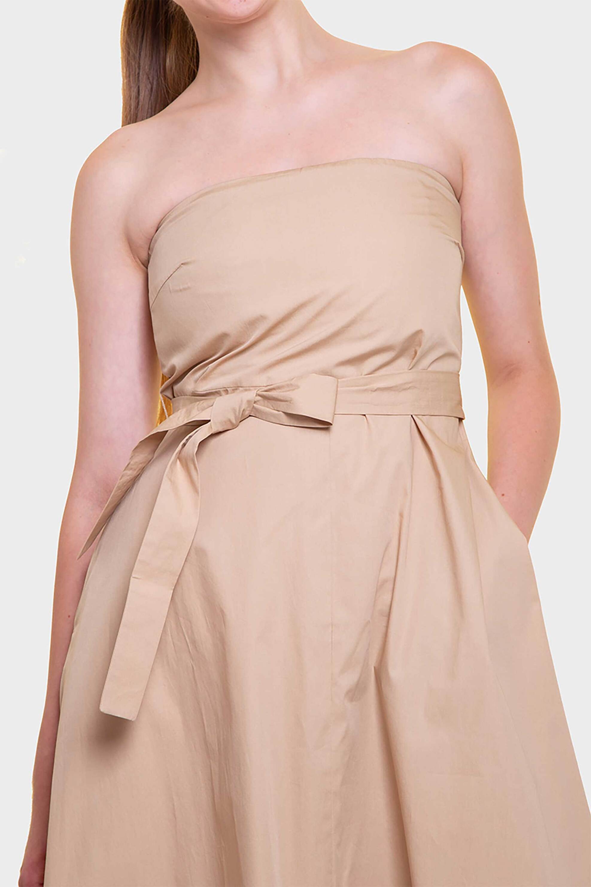 EMME Emme by Marella γυναικείο midi φόρεμα strapless με ζώνη - 2515221502200 Μπεζ - 2