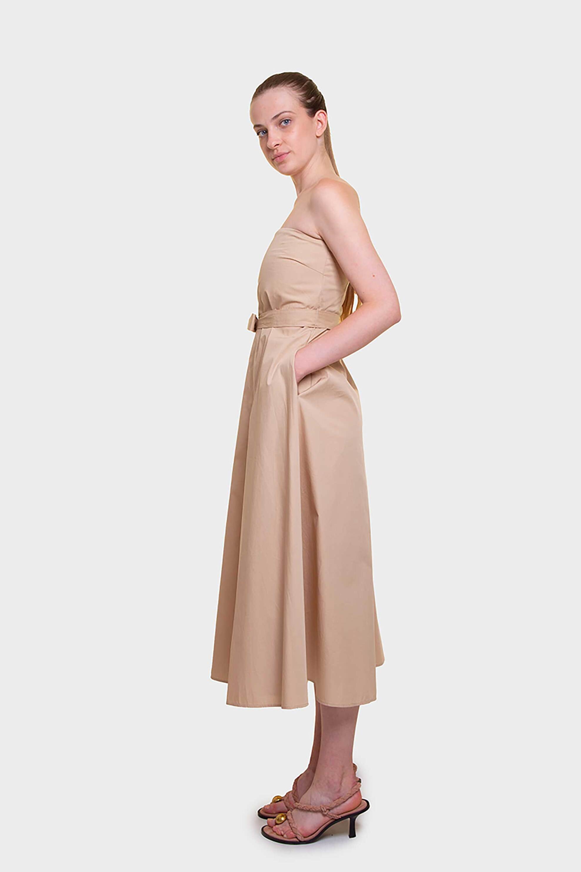 EMME Emme by Marella γυναικείο midi φόρεμα strapless με ζώνη - 2515221502200 Μπεζ - 3