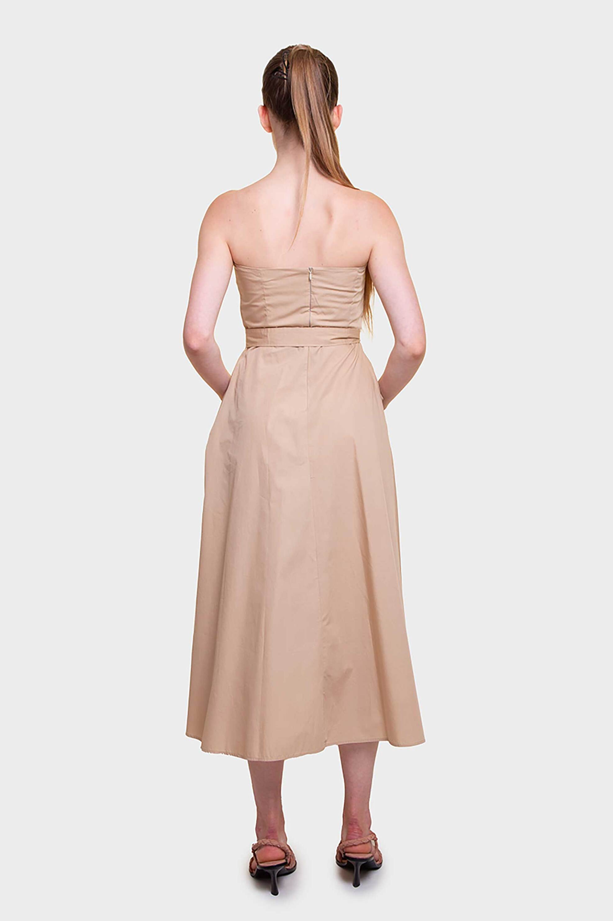 EMME Emme by Marella γυναικείο midi φόρεμα strapless με ζώνη - 2515221502200 Μπεζ - 4