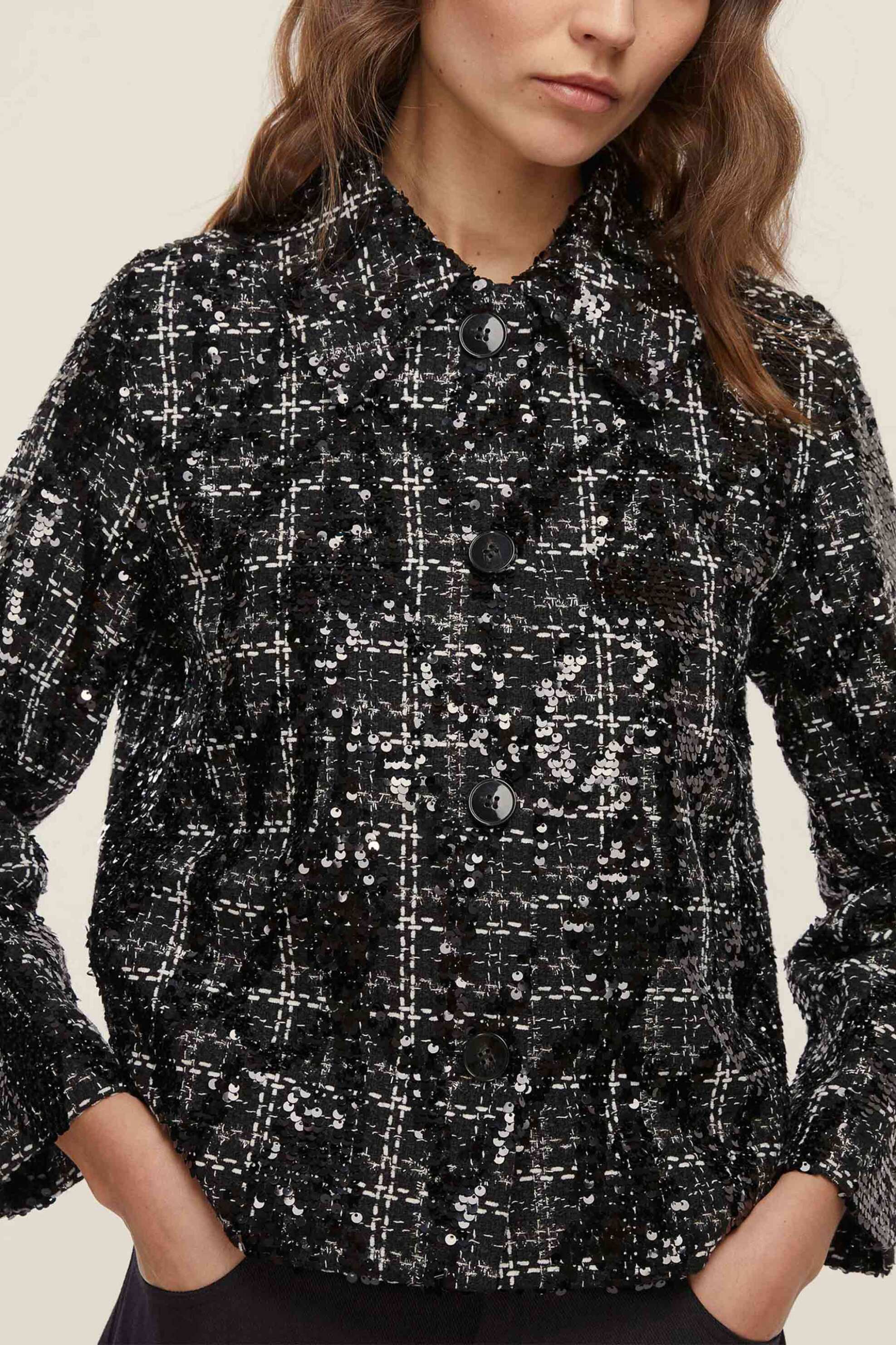 Emme by Marella γυναικείο σακάκι tweed με παγιέτα "Frank" - 2525046011200 Μαύρο φωτογραφία