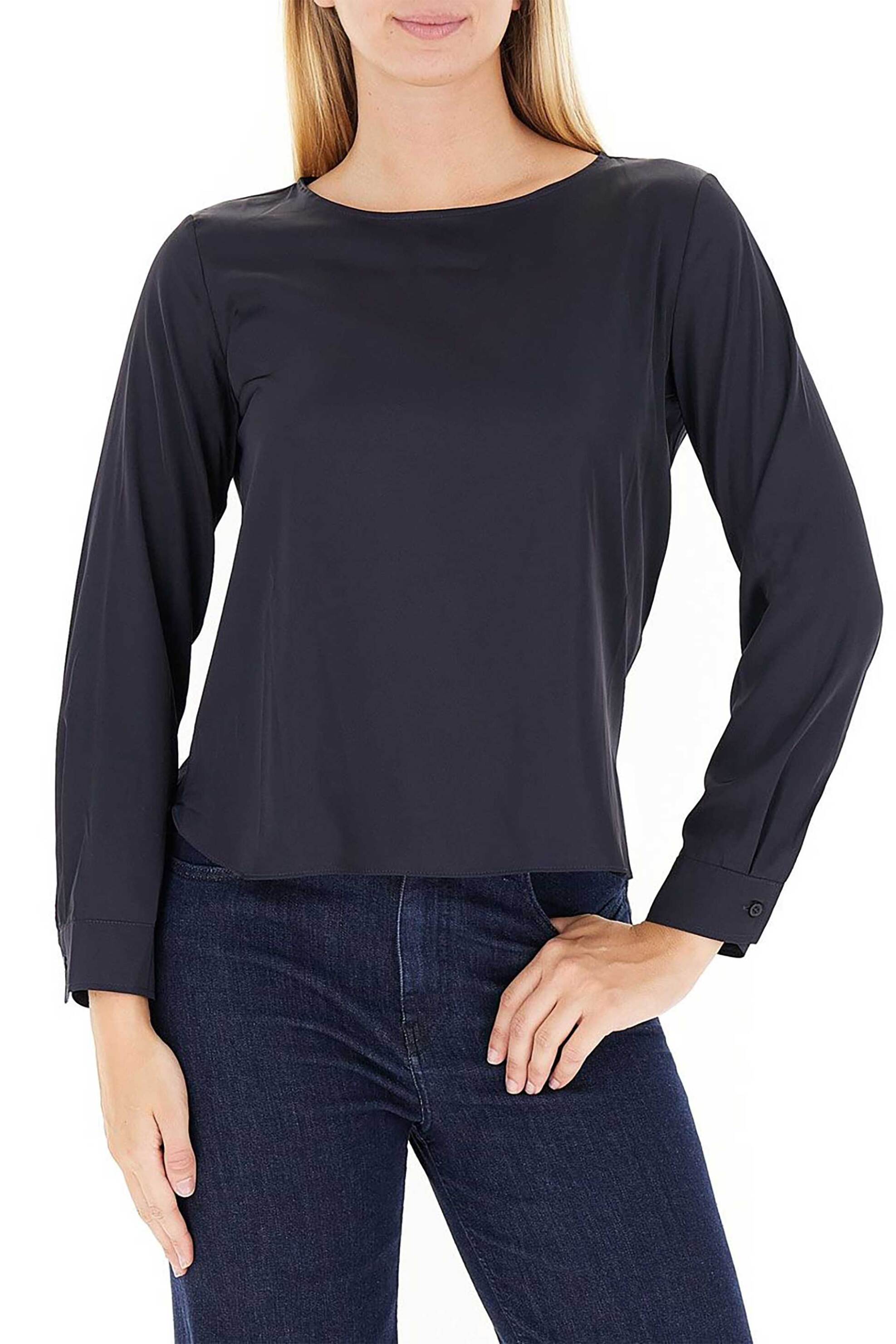 Emme by Marella γυναικεία μπλούζα σατέν μονόχρωμη "Madera" - 2525116041200 Μπλε Σκούρο