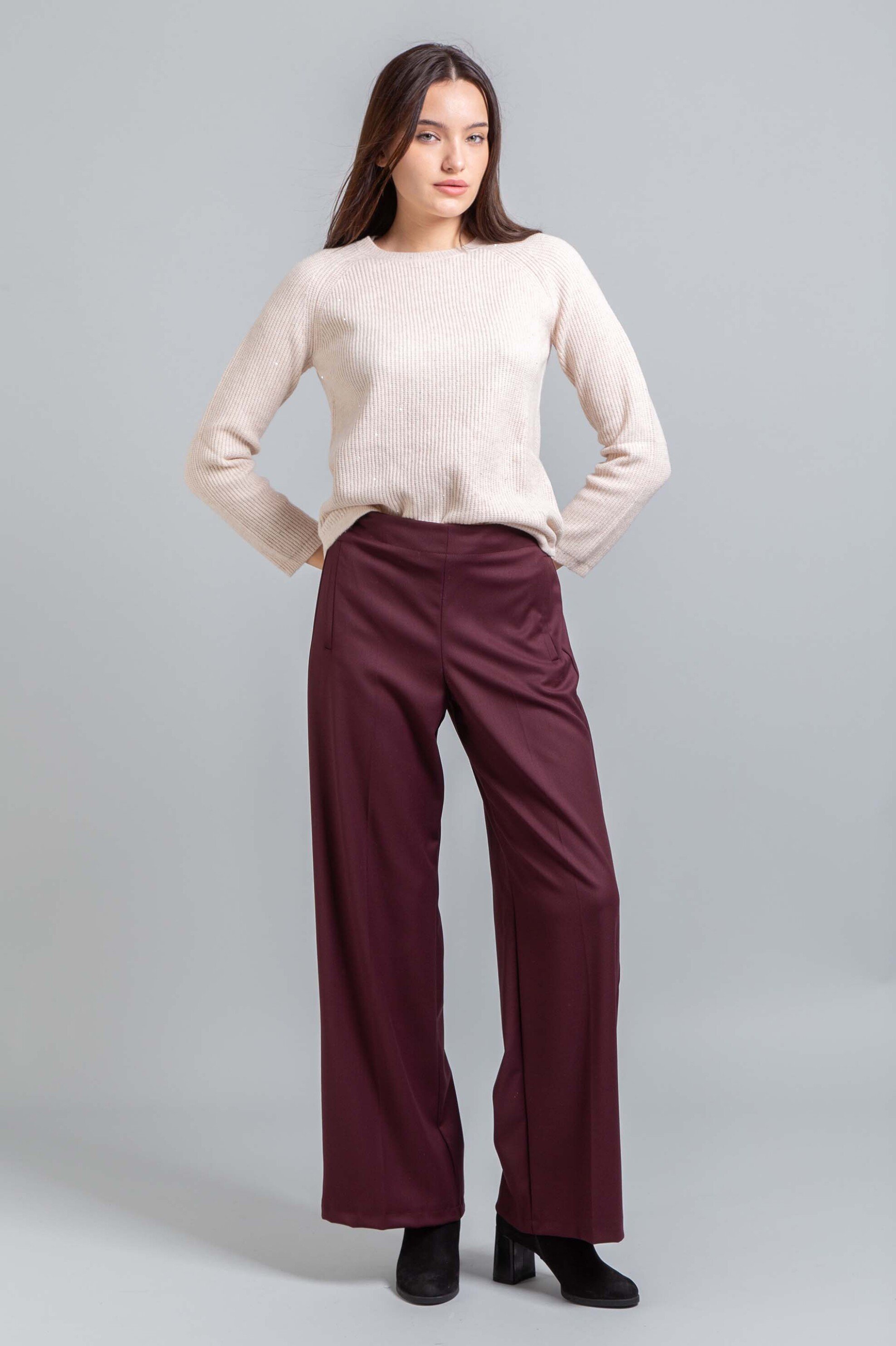 EMME Emme by Marella γυναικείο παντελόνι με ελαστική μέση "Sarago" - 2525136141200 Μπορντό