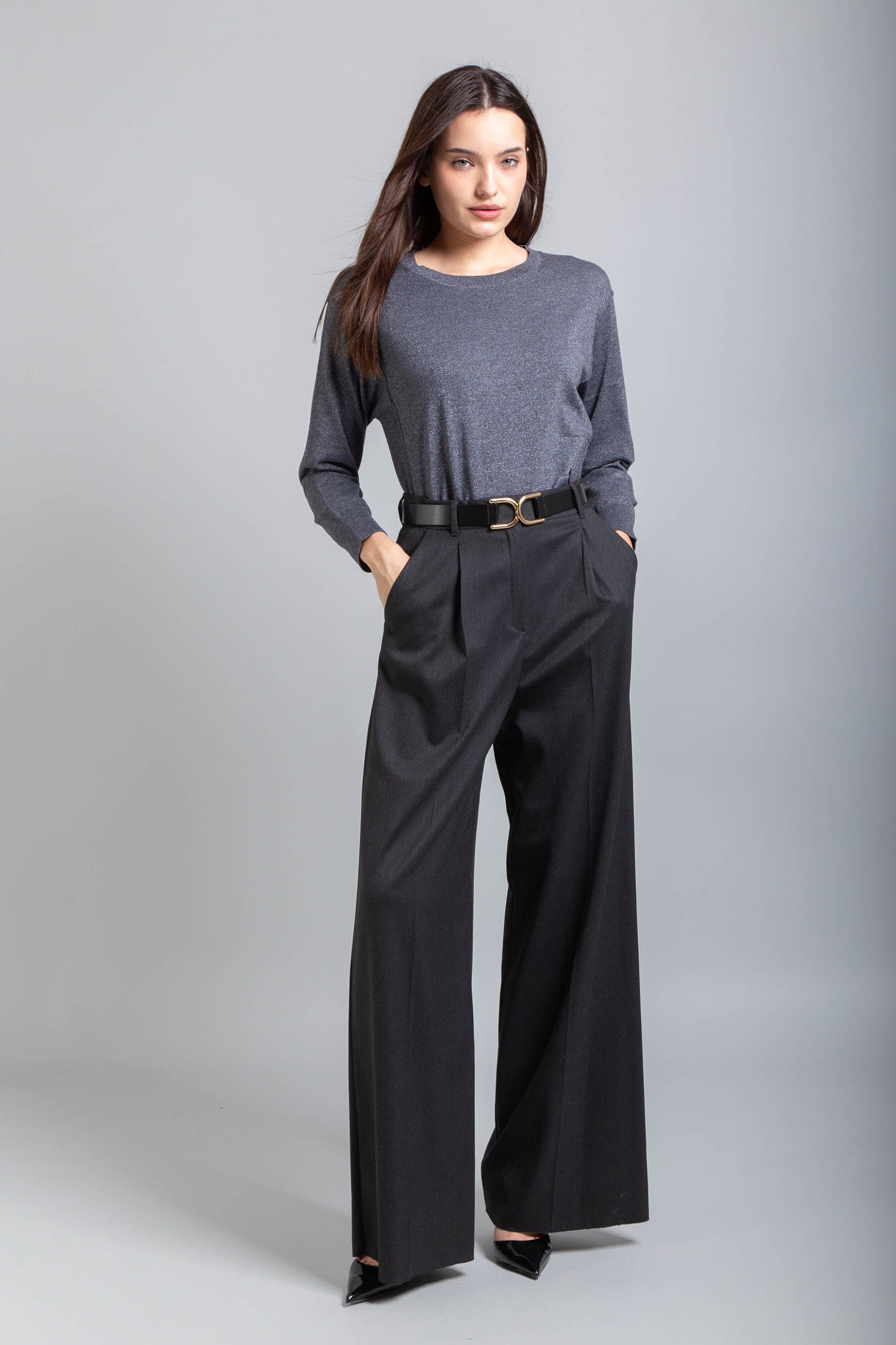 EMME Emme by Marella γυναικείο παντελόνι με πιέτες "Quorum" - 2525136151200 Γκρι