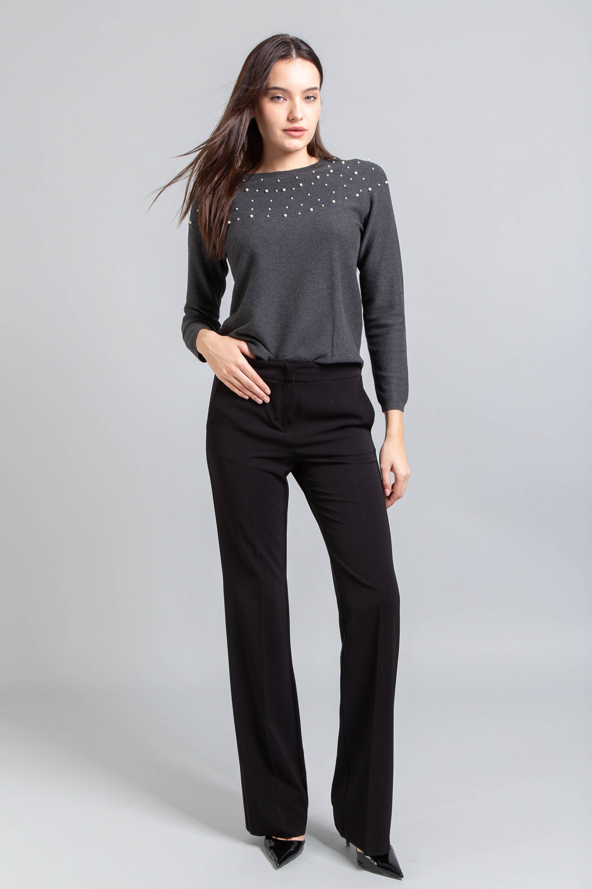 Emme by Marella γυναικείο παντελόνι Semi Flare "Chioma" - 2525136191200 Μαύρο