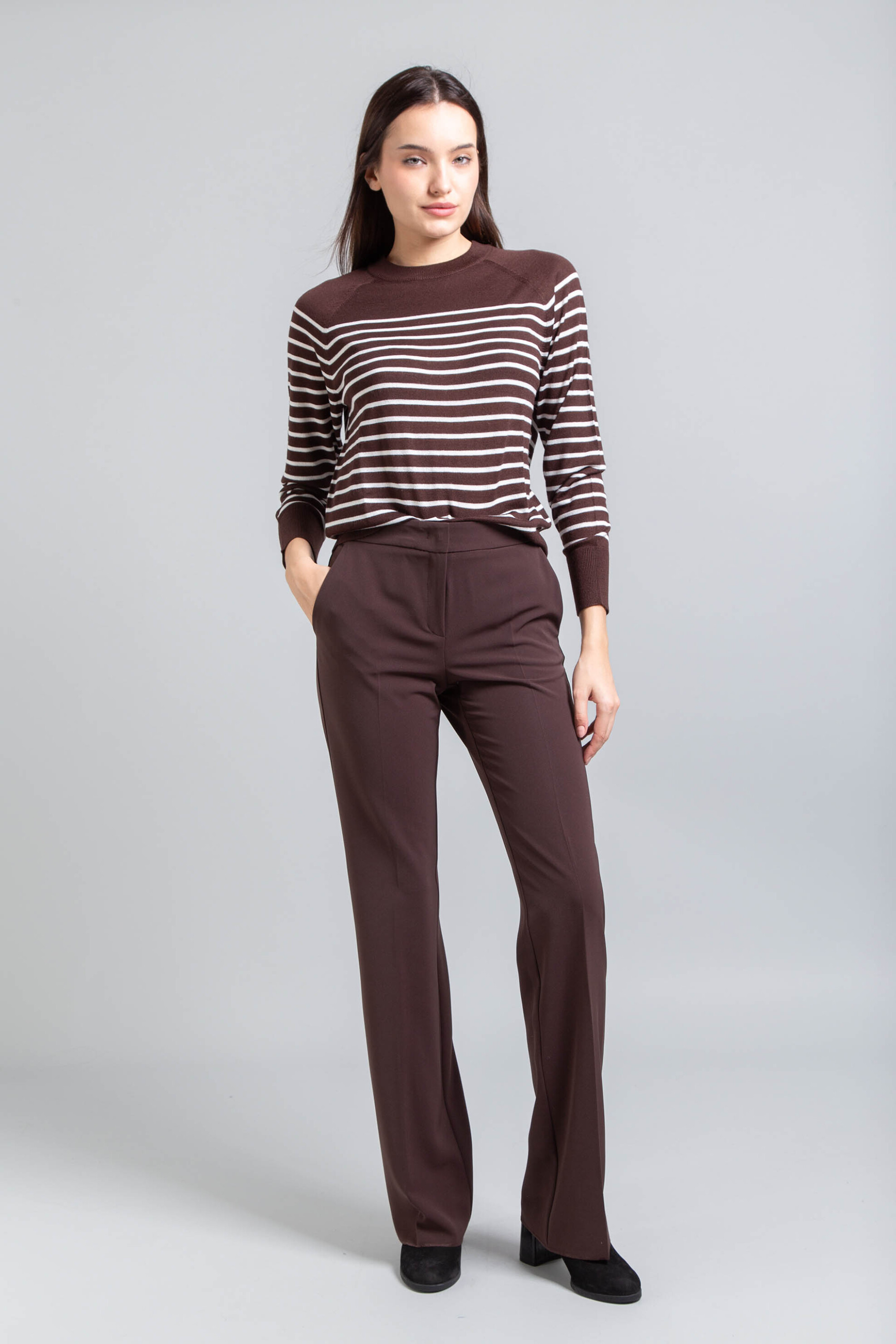 Emme by Marella γυναικείο παντελόνι Semi Flare "Chioma" - 2525136191200 Καφέ Σκούρο