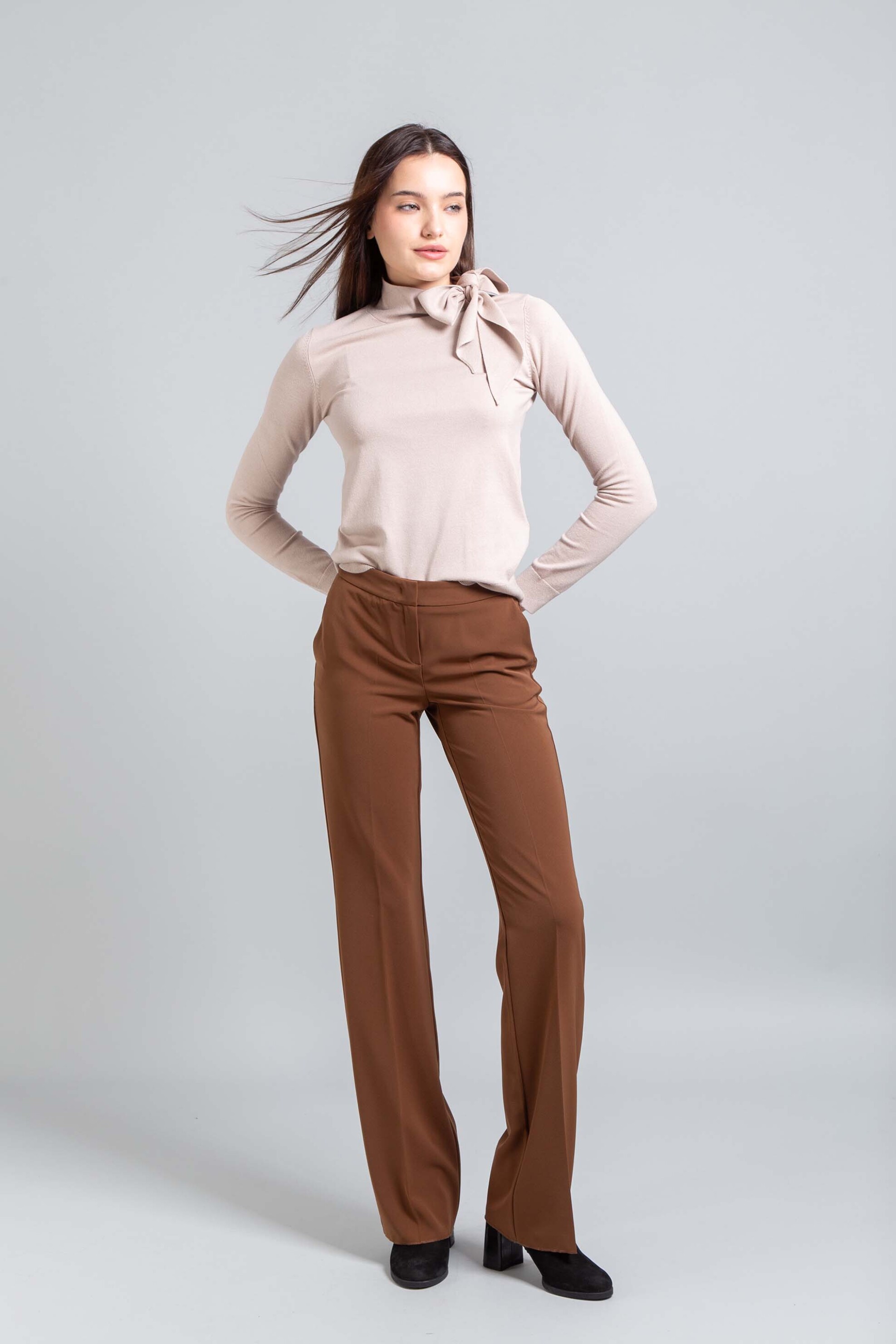 Emme by Marella γυναικείο παντελόνι Semi Flare "Chioma" - 2525136191200 Καφέ Ανοιχτό