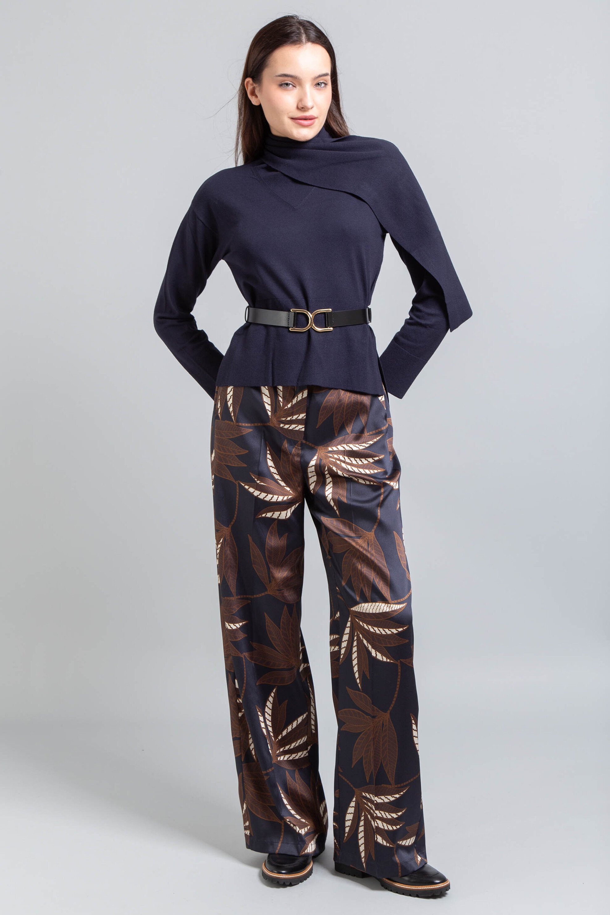 EMME Emme by Marella γυναικείο παντελόνι με floral print "Vandea" - 2525136201200 Μπλε Σκούρο