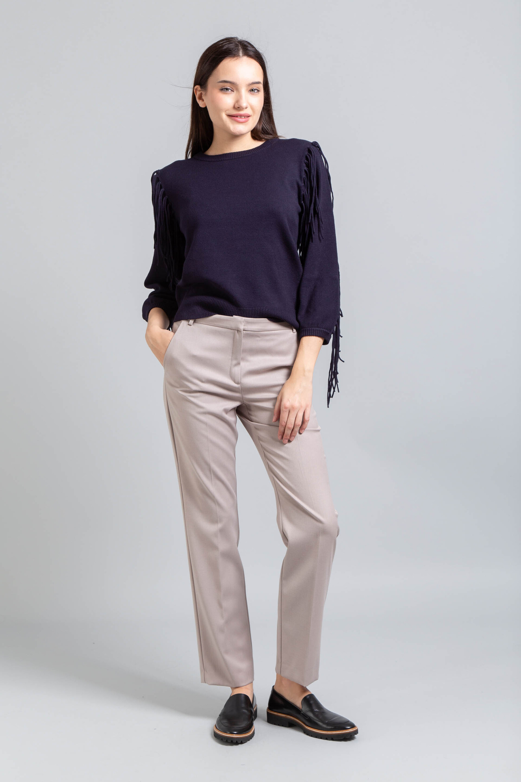 Emme by Marella γυναικείο παντελόνι μονόχρωμο "Calcio" - 2525136281200 Μπεζ