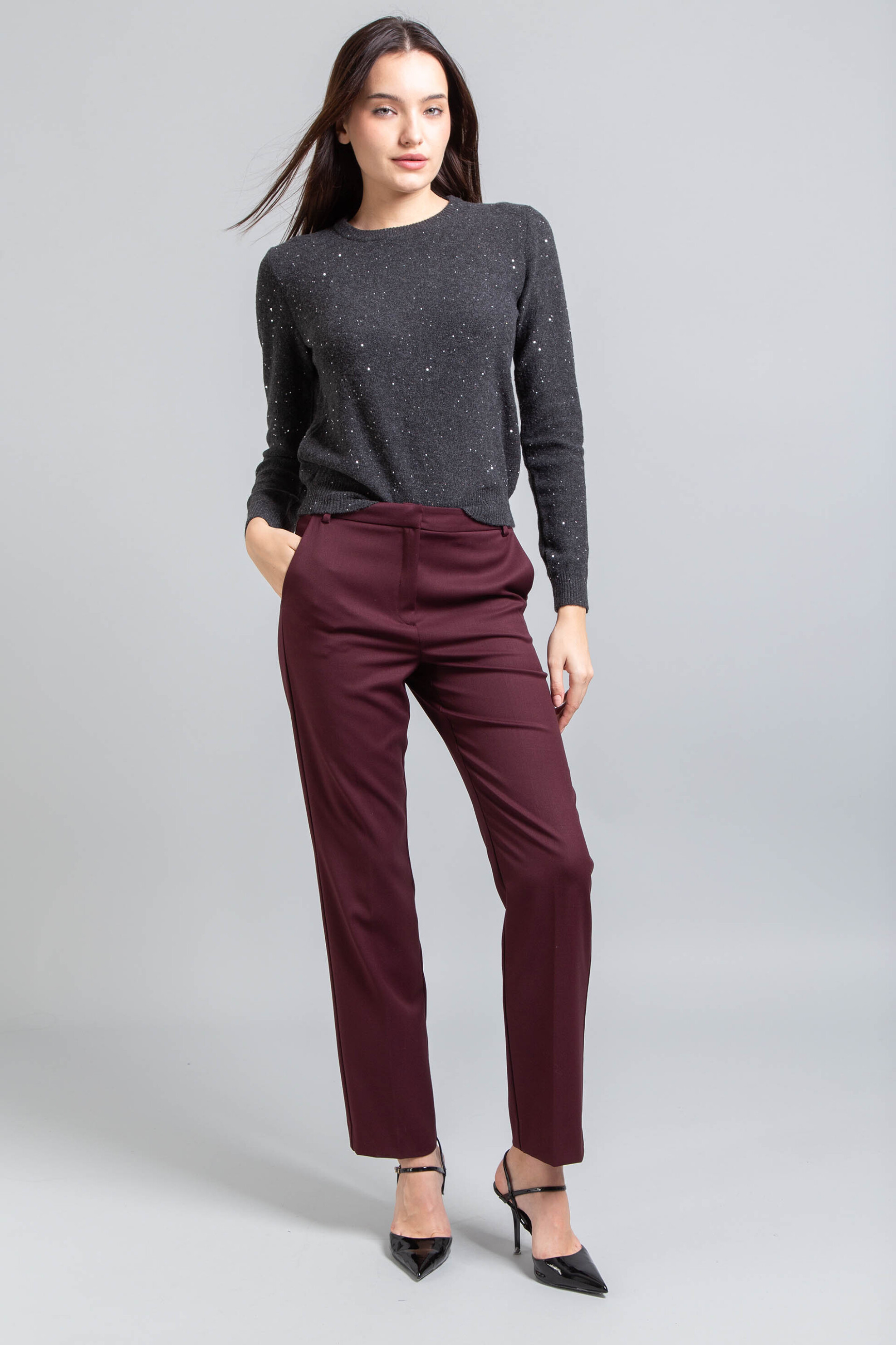 Emme by Marella γυναικείο παντελόνι μονόχρωμο "Calcio" - 2525136281200 Μπορντό