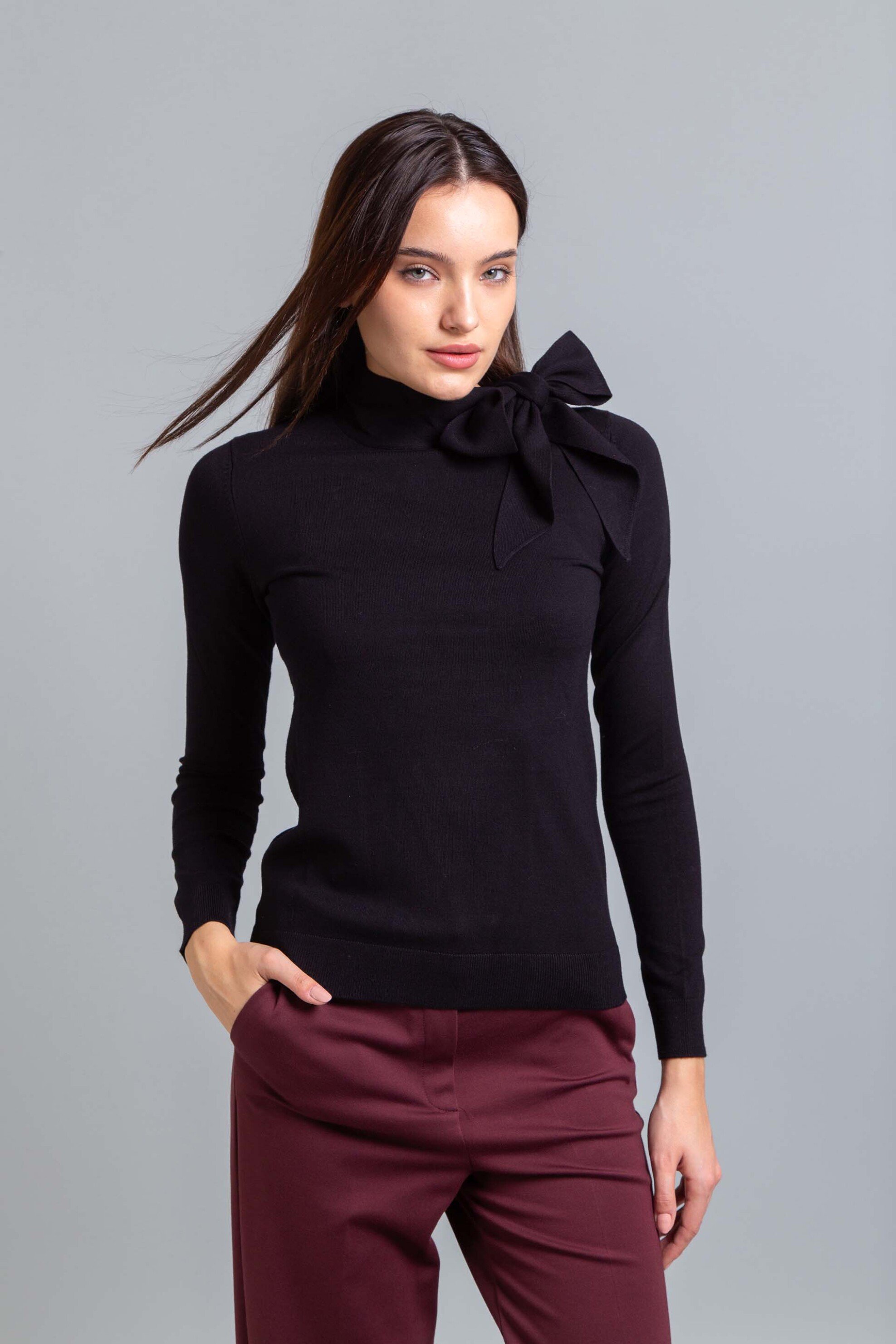 EMME Emme by Marella γυναικεία πλεκτή μπλούζα με δέσιμο "Osaka" - 2525366061200 Μαύρο