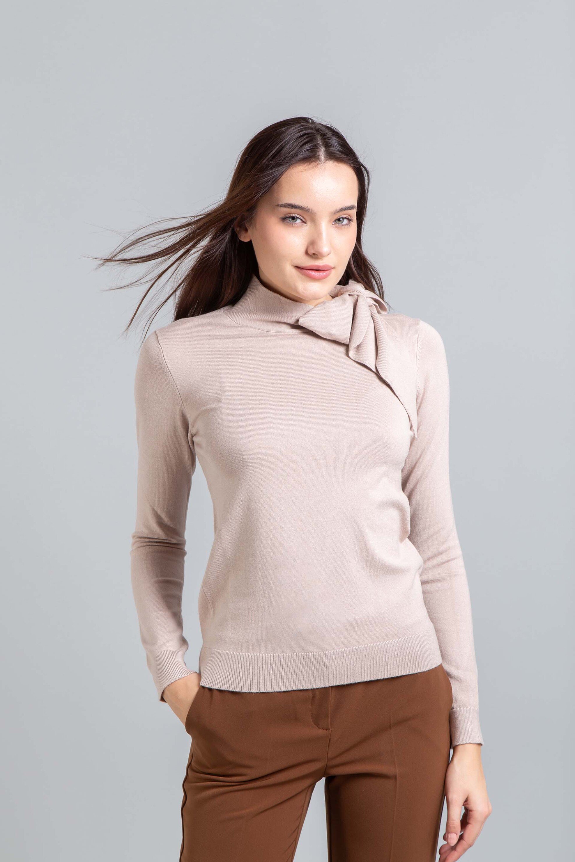 EMME Emme by Marella γυναικεία πλεκτή μπλούζα με δέσιμο "Osaka" - 2525366061200 Μπεζ