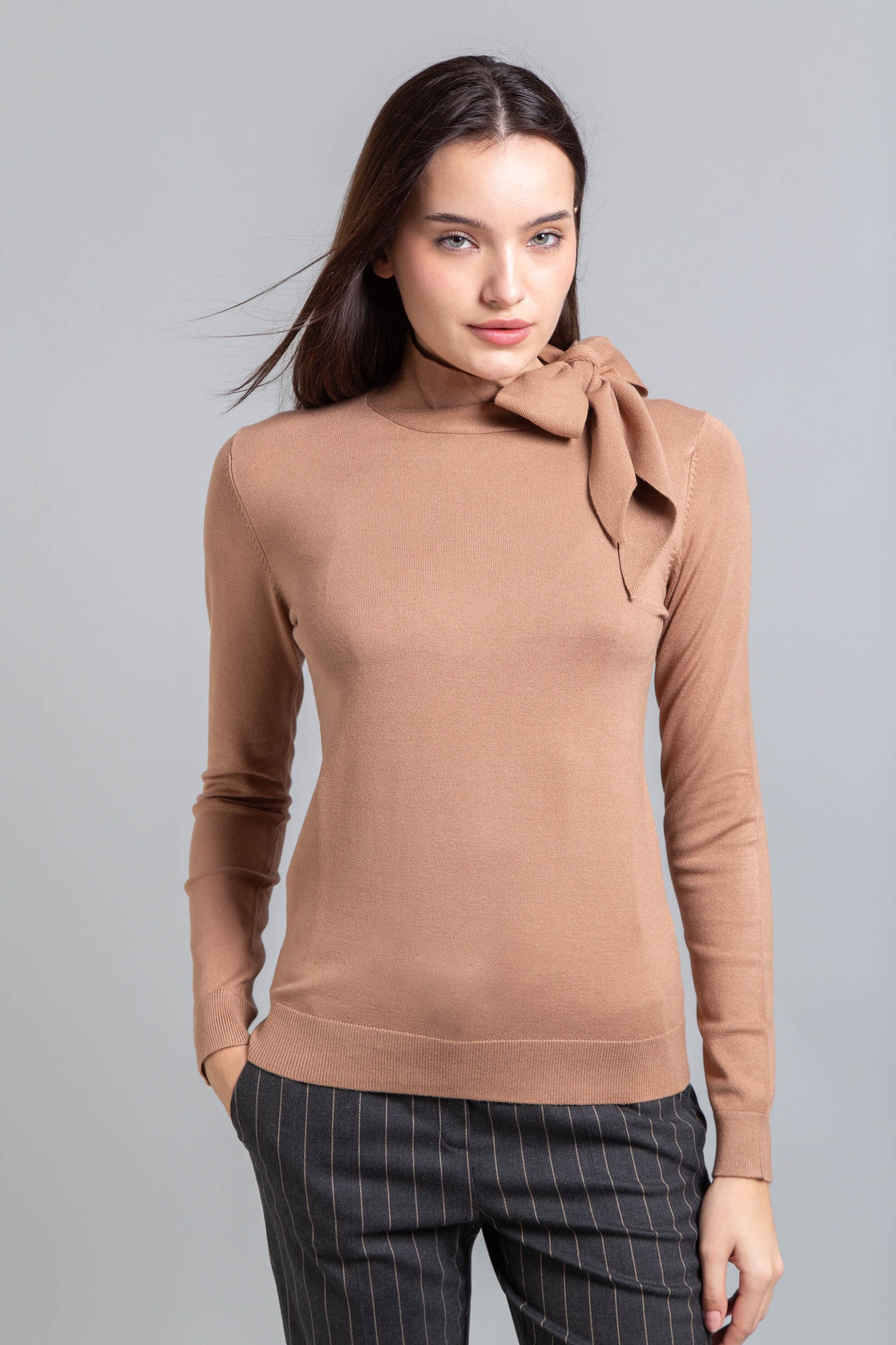 EMME Emme by Marella γυναικεία πλεκτή μπλούζα με δέσιμο "Osaka" - 2525366061200 Καμηλό