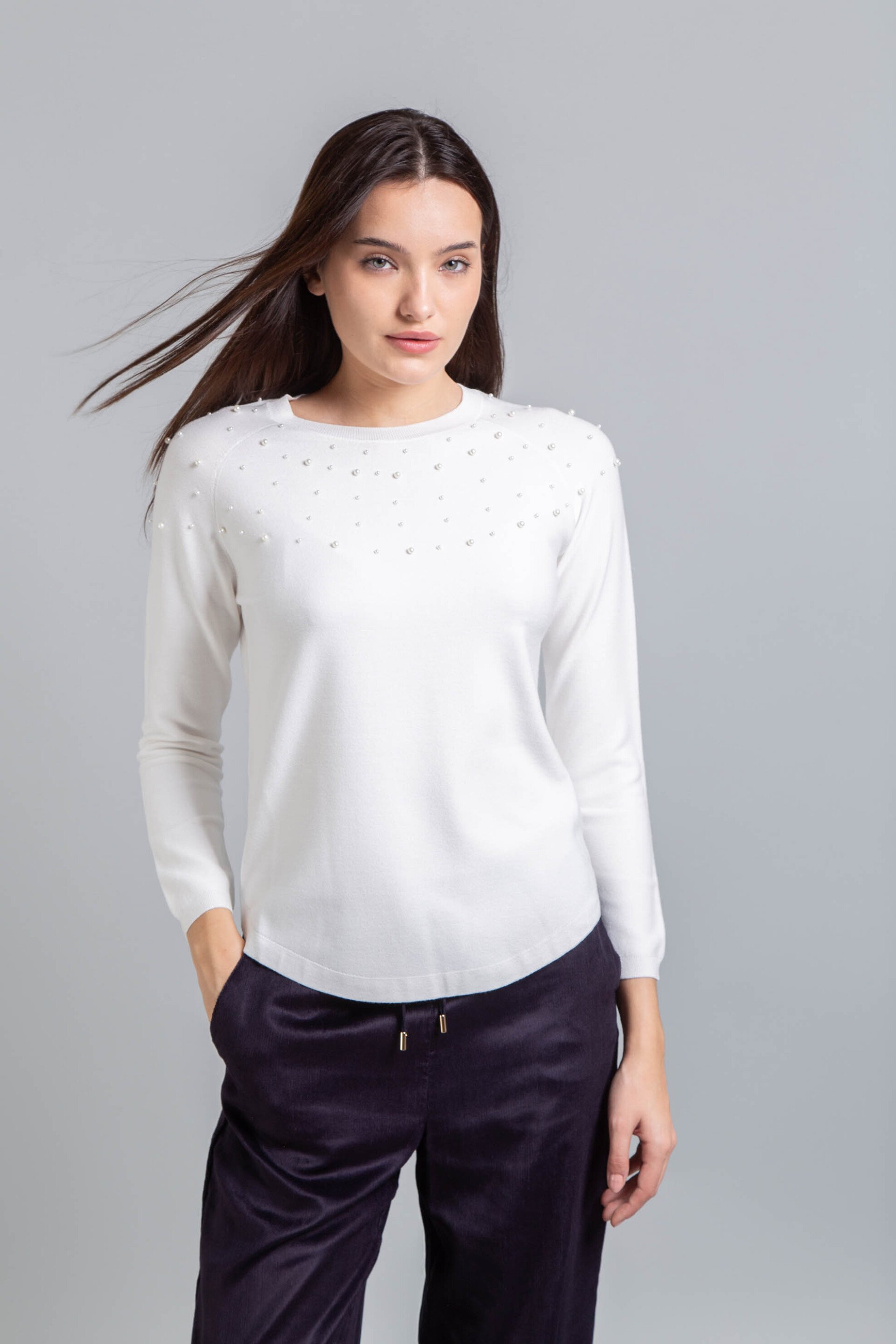 EMME Emme by Marella γυναικεία πλεκτή μπλούζα με πέρλες "Gianni" - 2525366152200 Λευκό