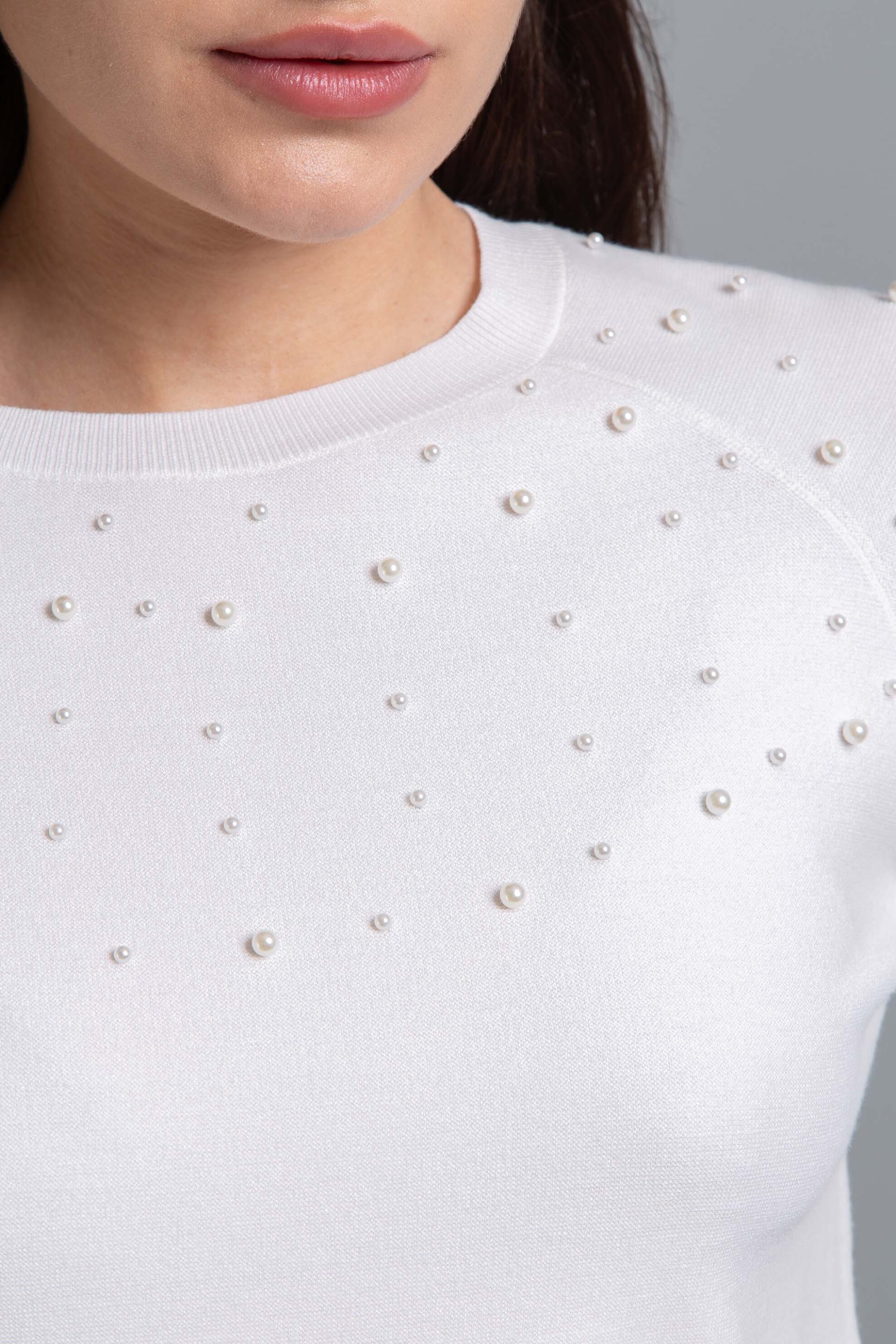 Emme by Marella γυναικεία πλεκτή μπλούζα με πέρλες "Gianni" - 2525366152200 Λευκό φωτογραφία