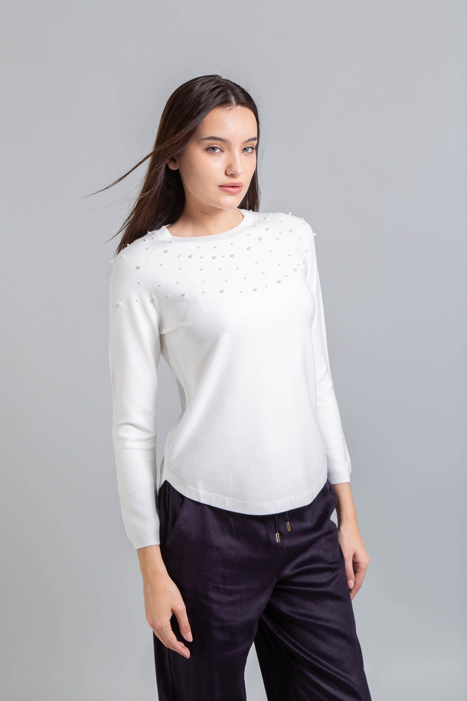 Emme by Marella γυναικεία πλεκτή μπλούζα με πέρλες "Gianni" - 2525366152200 Λευκό φωτογραφία