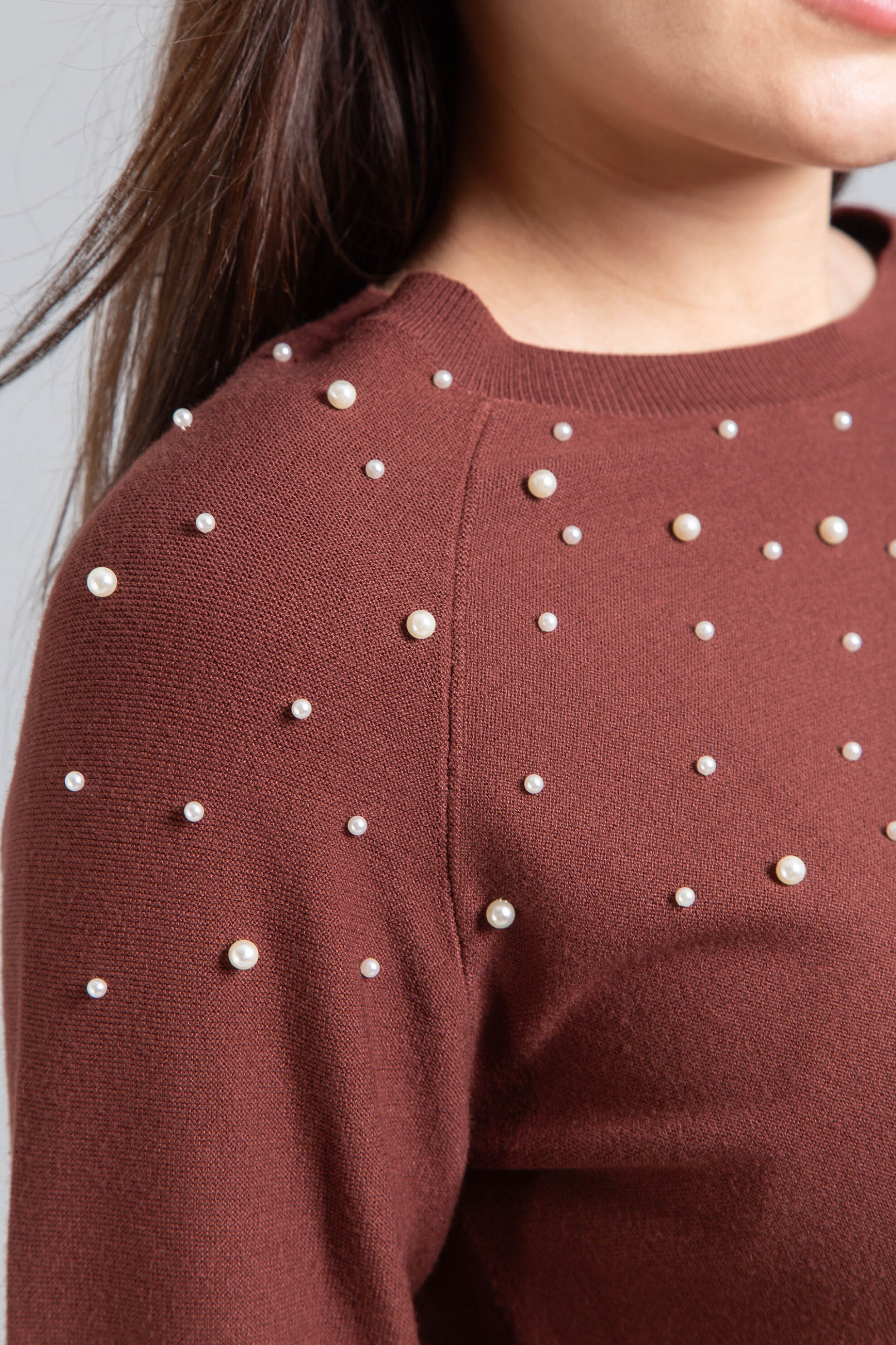 Emme by Marella γυναικεία πλεκτή μπλούζα με πέρλες "Gianni" - 2525366152200 Μπορντό φωτογραφία