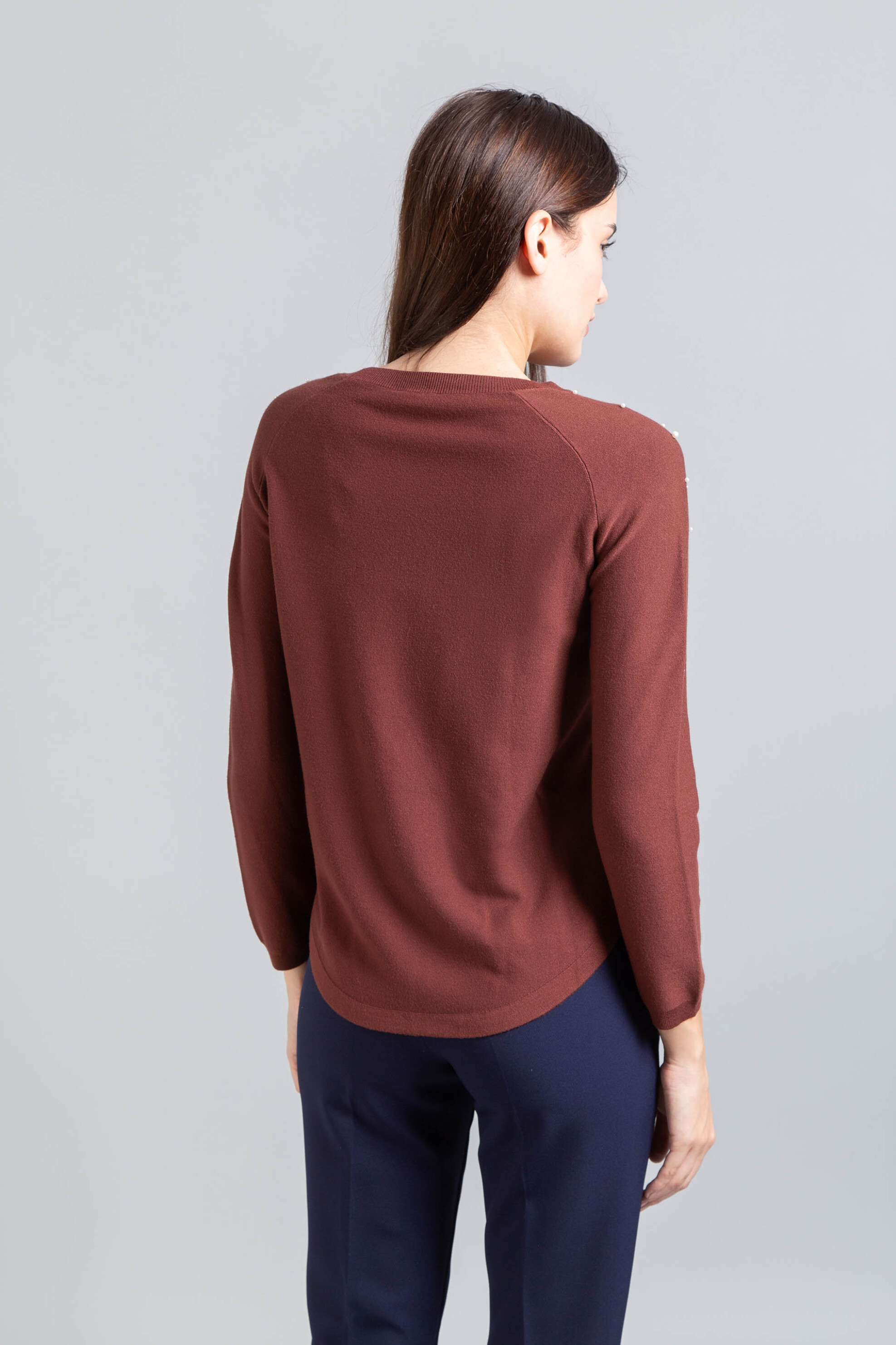 Emme by Marella γυναικεία πλεκτή μπλούζα με πέρλες "Gianni" - 2525366152200 Μπορντό φωτογραφία