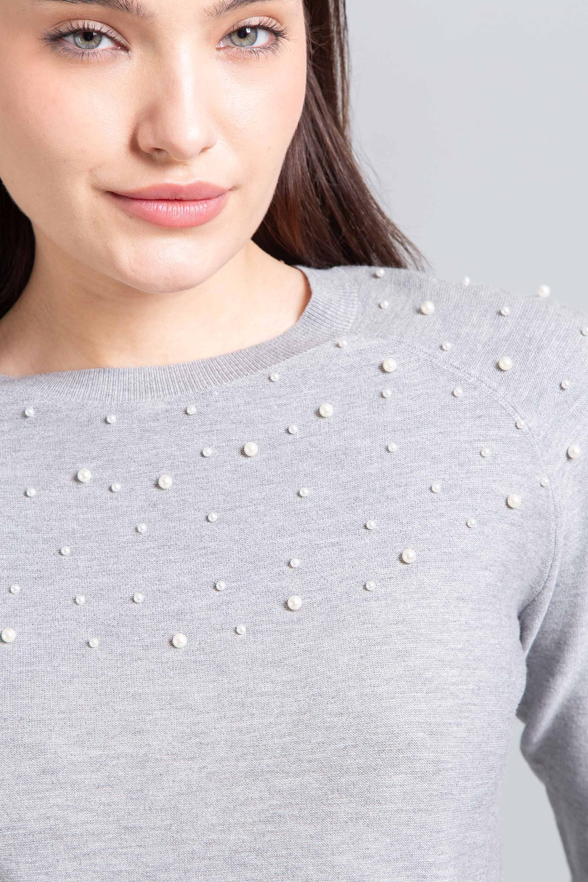 Emme by Marella γυναικεία πλεκτή μπλούζα με πέρλες "Gianni" - 2525366152200 Γκρι Ανοιχτό φωτογραφία