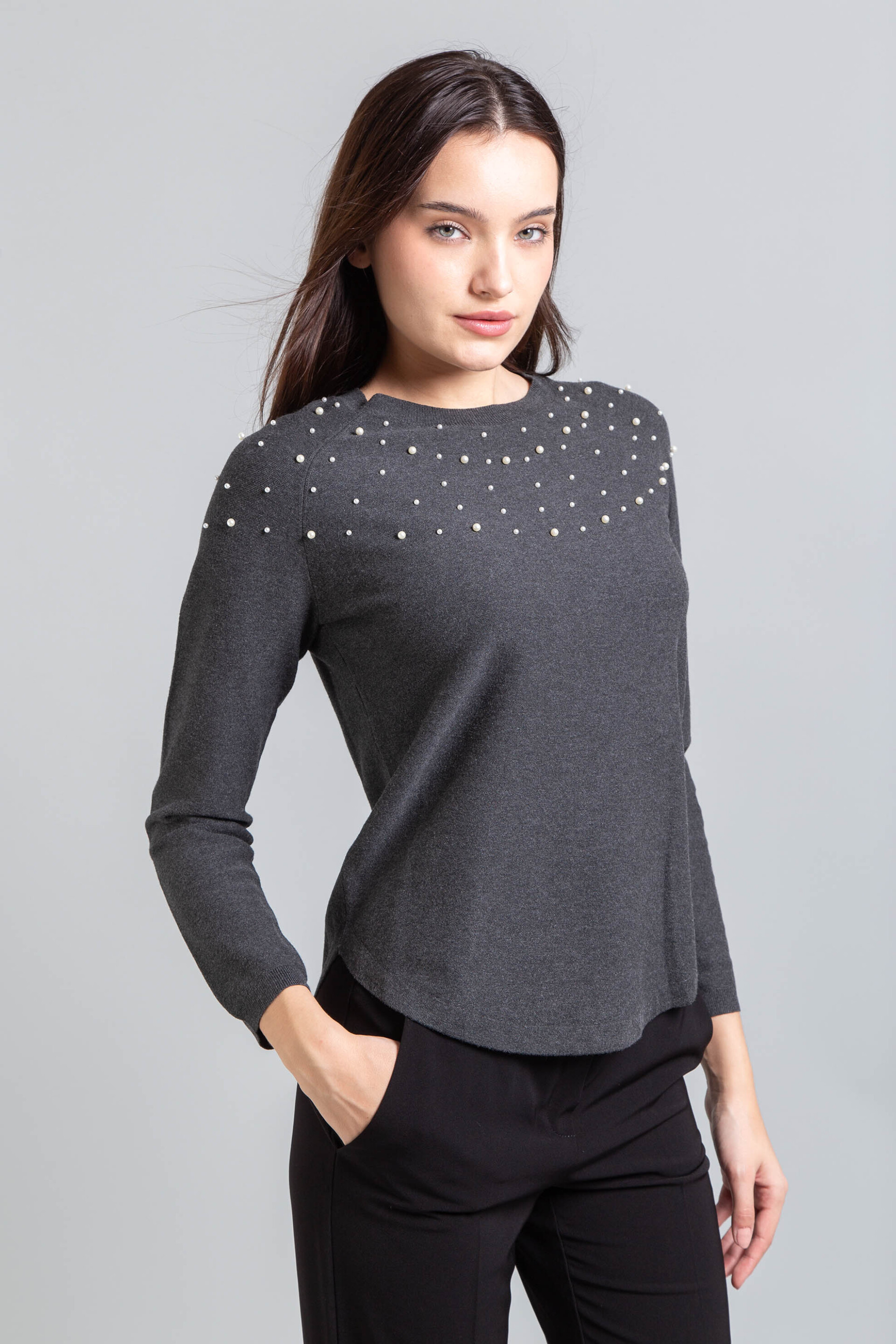 Emme by Marella γυναικεία πλεκτή μπλούζα με πέρλες "Gianni" - 2525366152200 Γκρι φωτογραφία