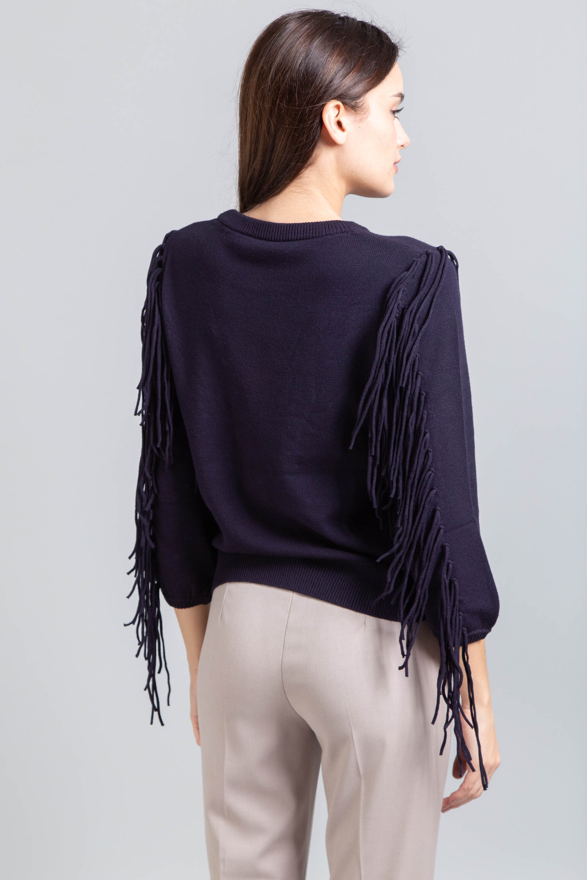 Emme by Marella γυναικεία πλεκτή μπλούζα με κρόσσια "Falco" - 2525366281200 Μπλε Σκούρο φωτογραφία