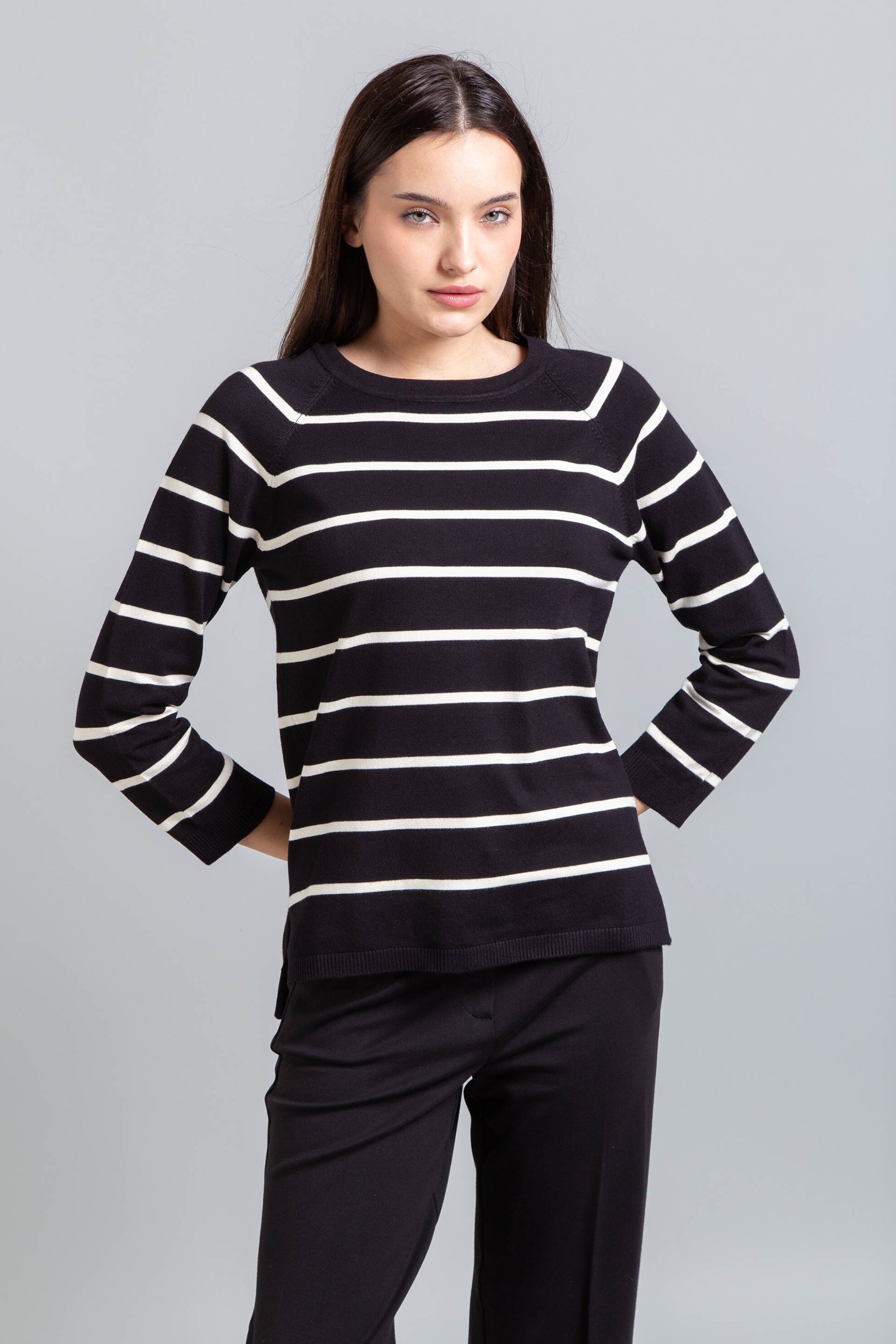 EMME Emme by Marella γυναικεία πλεκτή μπλούζα ριγέ "Ginetta" - 2525366311200 Μαύρο