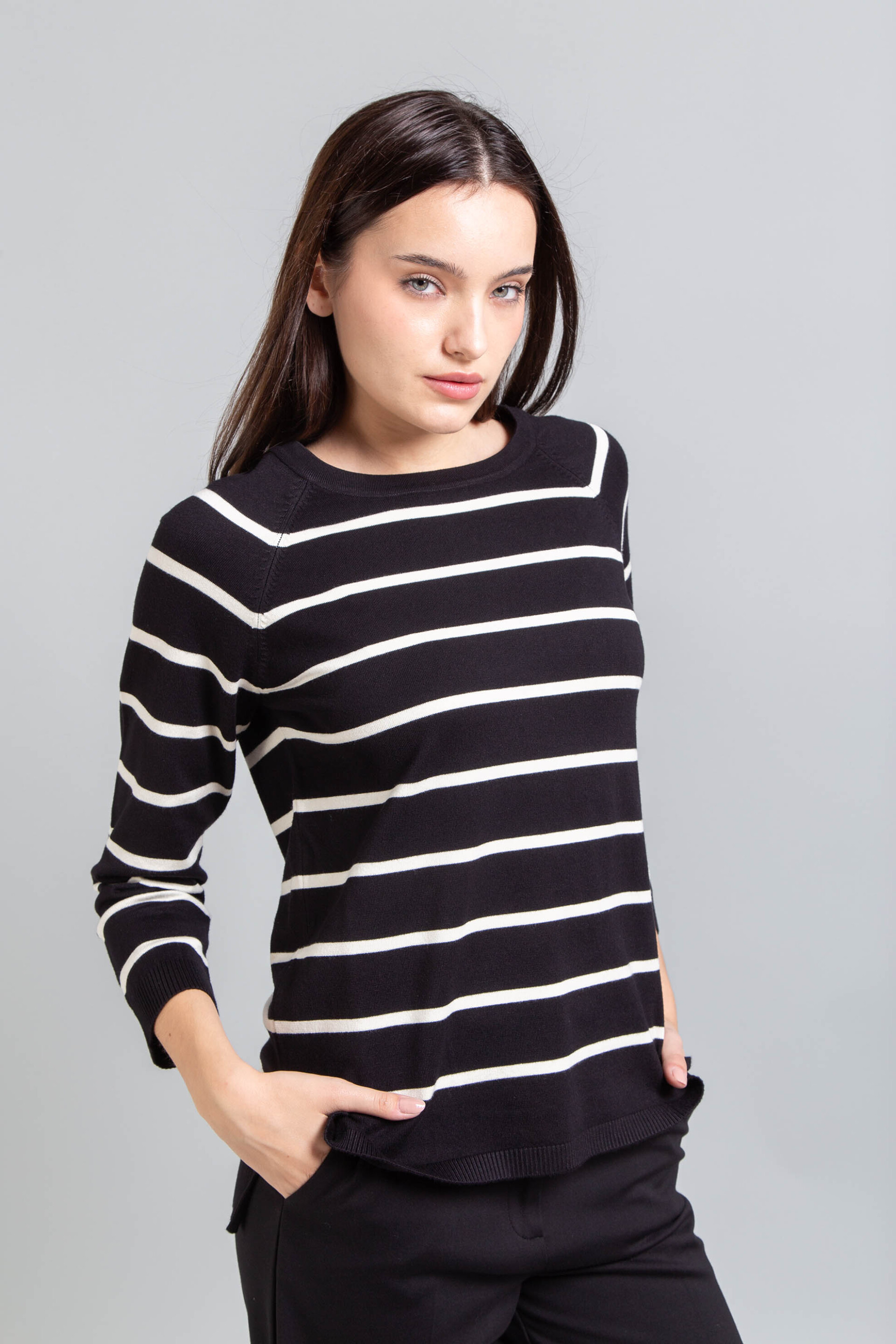 Emme by Marella γυναικεία πλεκτή μπλούζα ριγέ "Ginetta" - 2525366311200 Μαύρο φωτογραφία